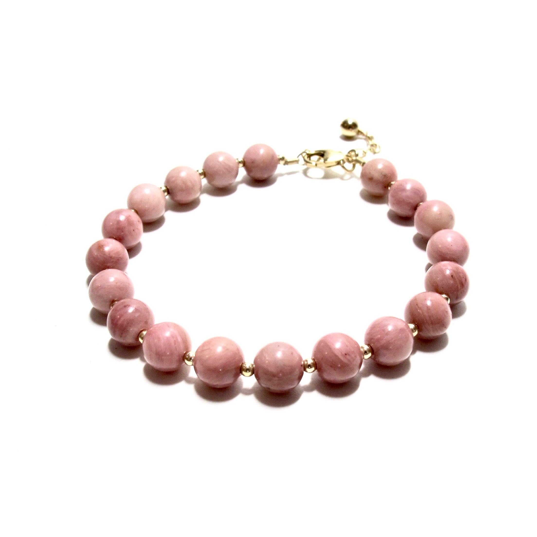 Rhodonite Bubblegum and Gold Bead Bracelet