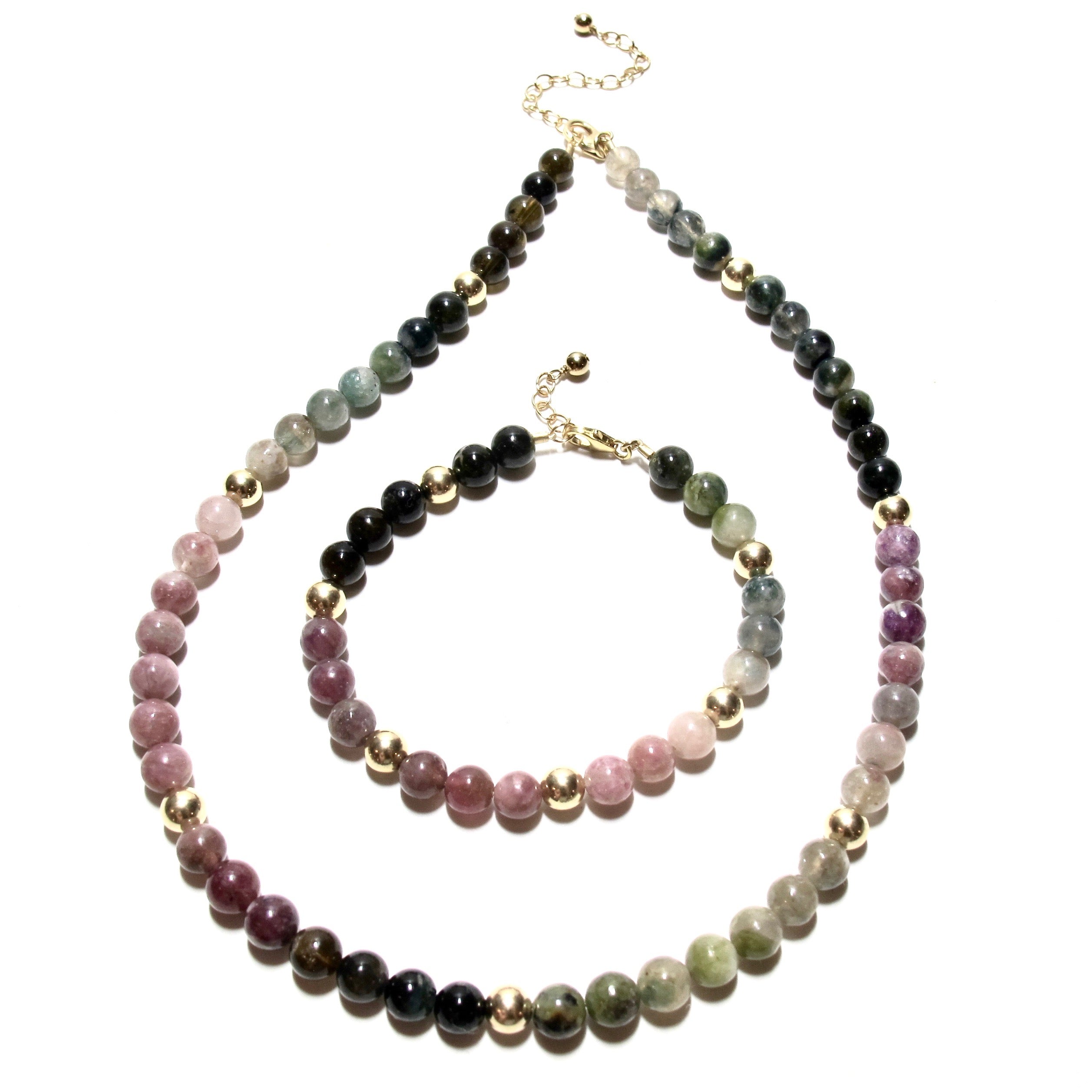 Tourmaline & Gold Bubblegum Necklace