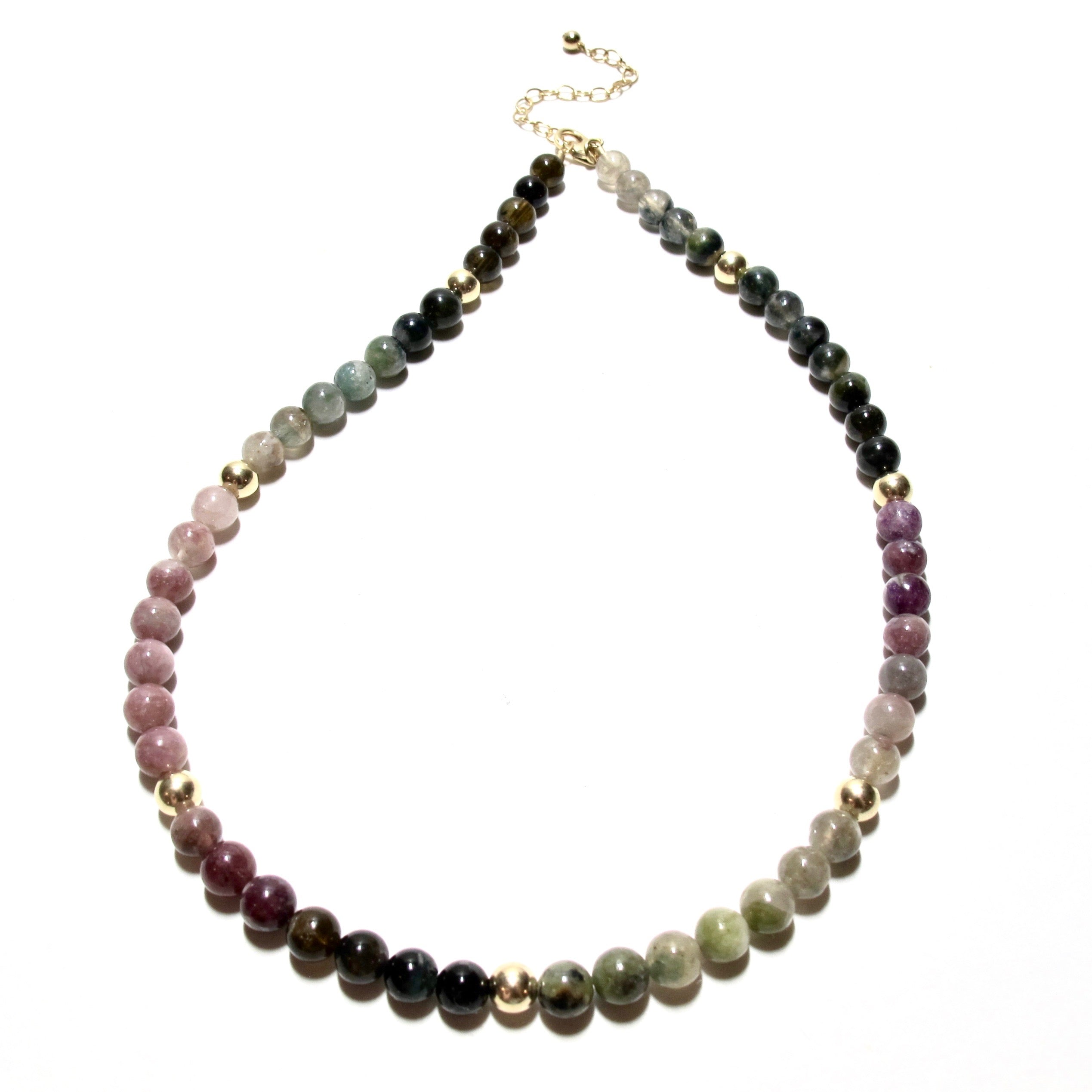 Tourmaline & Gold Bubblegum Necklace