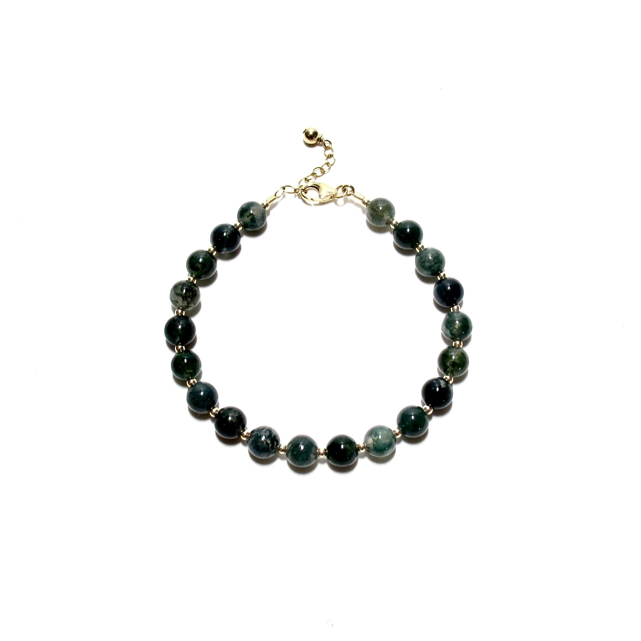 Moss Agate Bubblegum and Gold Bead Bracelet