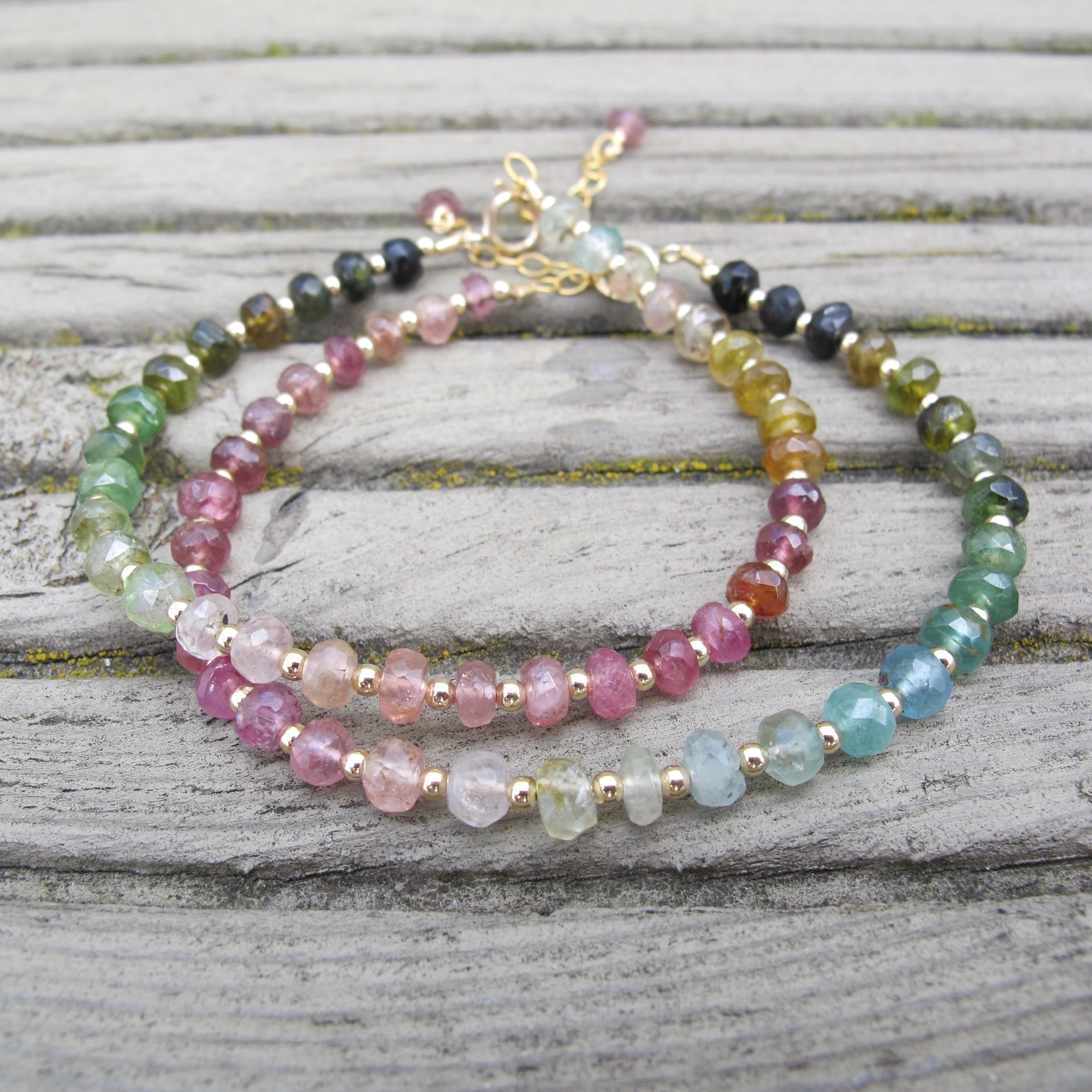 Ombre Tourmaline & Gold Beads Bracelet