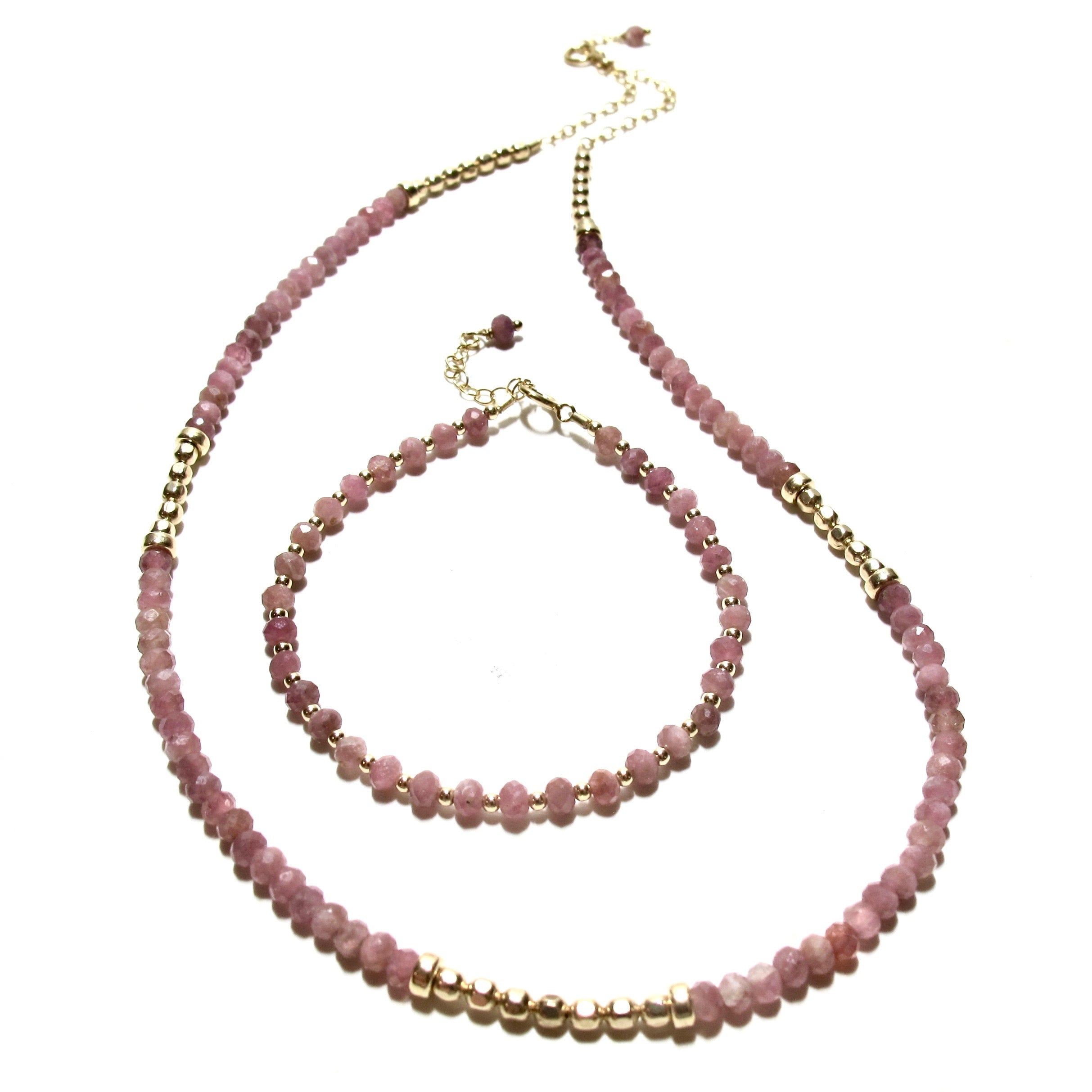 Pink Tourmaline & Gold Beads Necklace