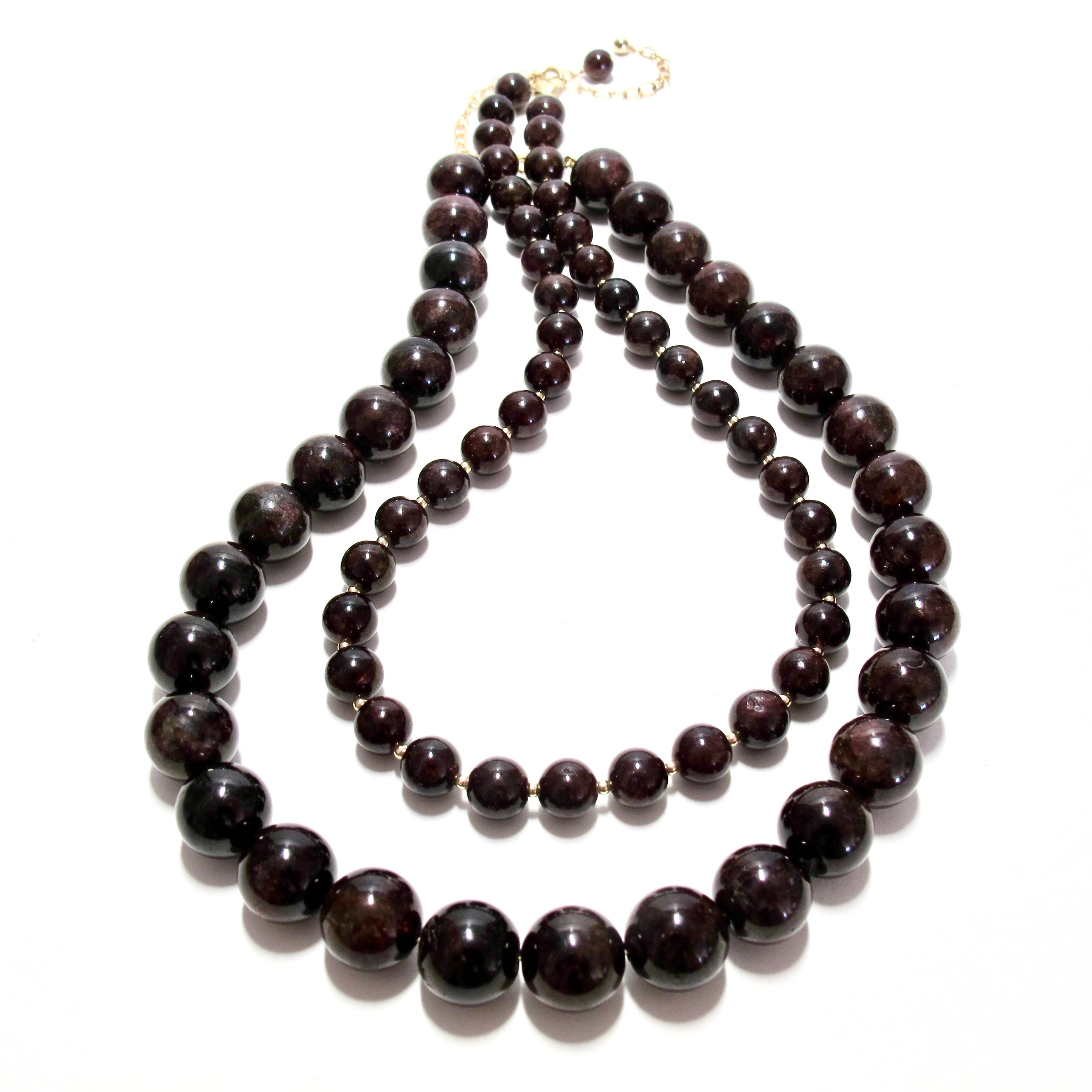 Garnet bubblegum & gold beads necklace