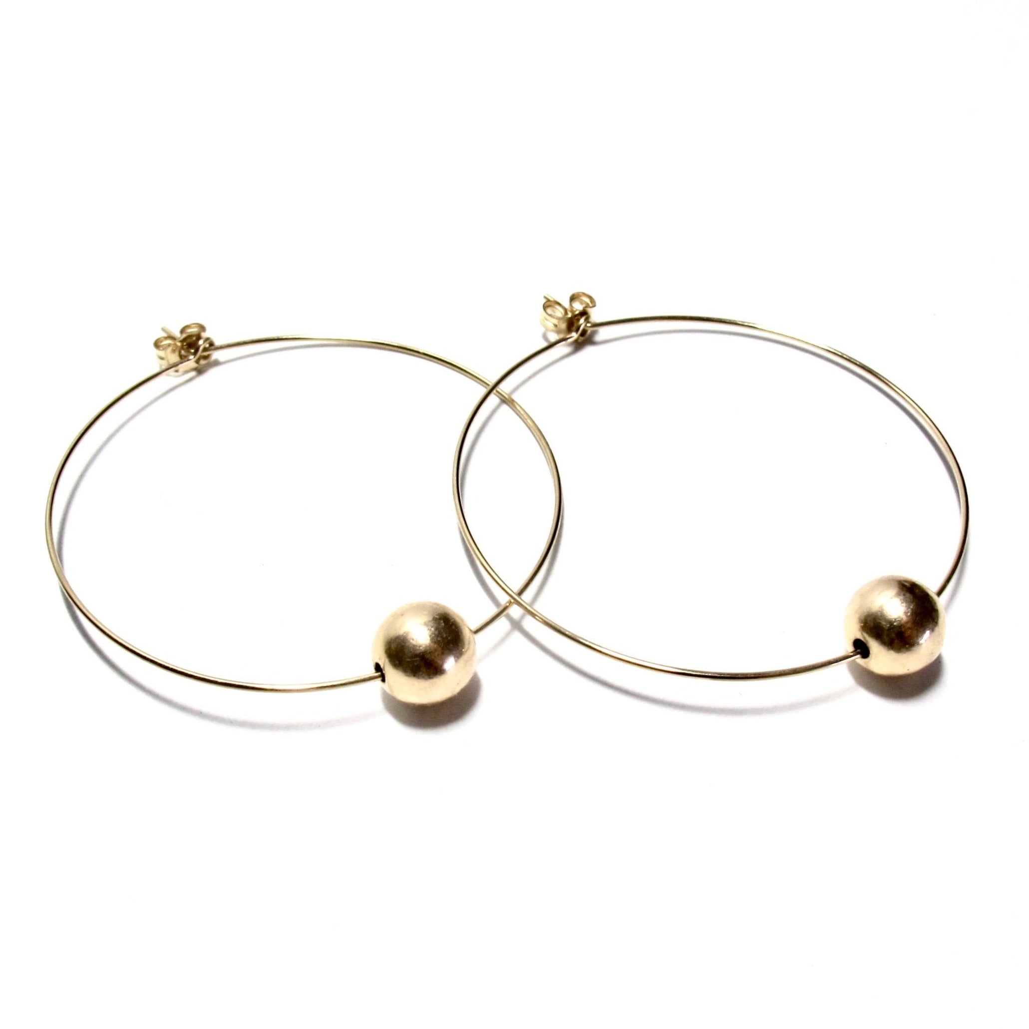 Large Single Gold Bead Hoops