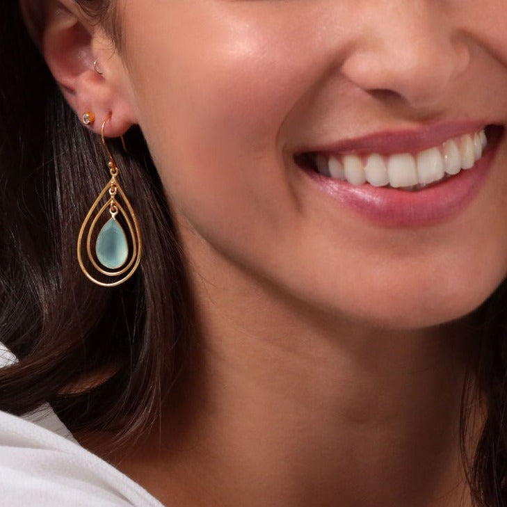 Lolita Earring in Gold with Aqua Chalcedony