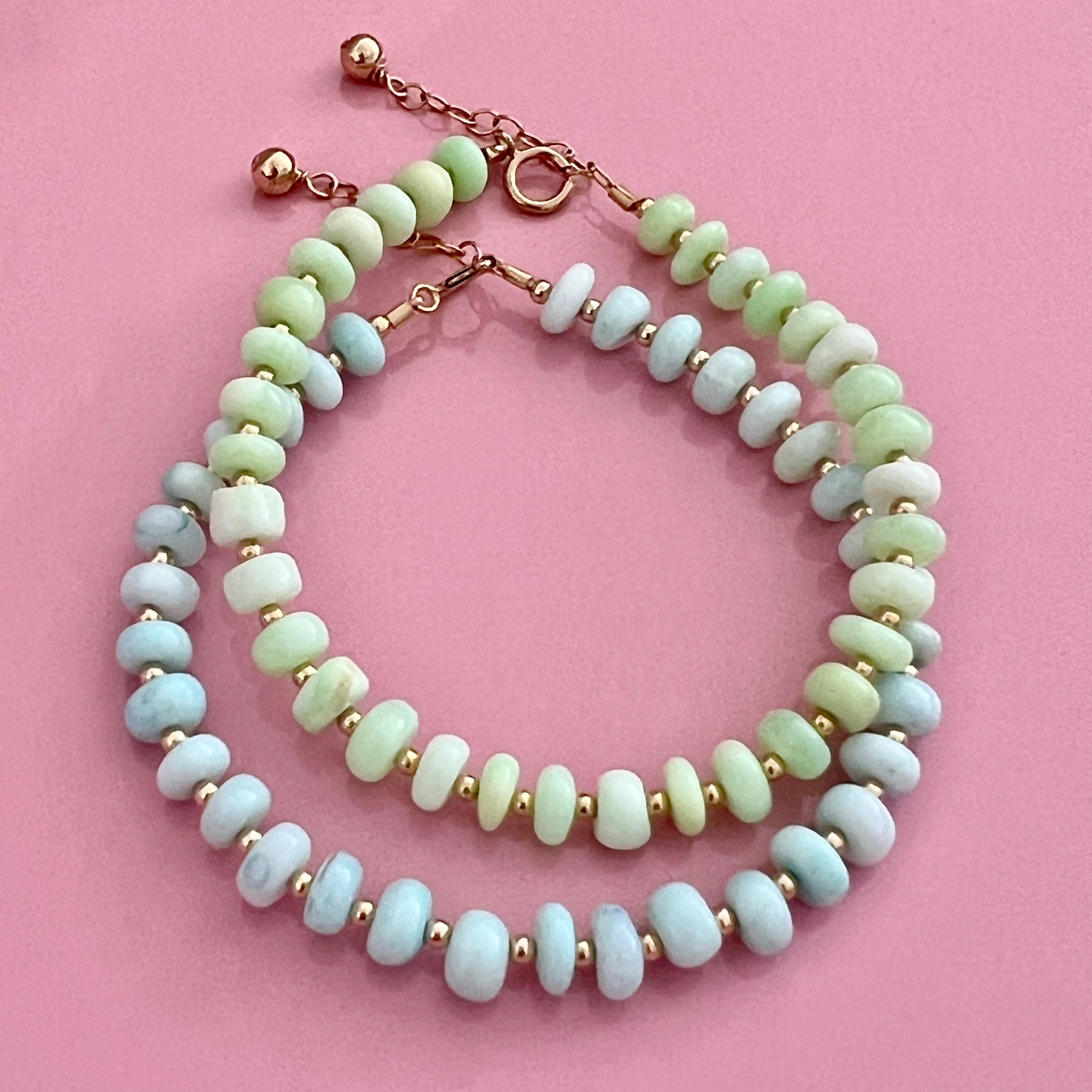 Pale Green Opal & Gold Beads Bracelet