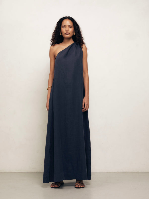 Joan - Midnight Linen Dress