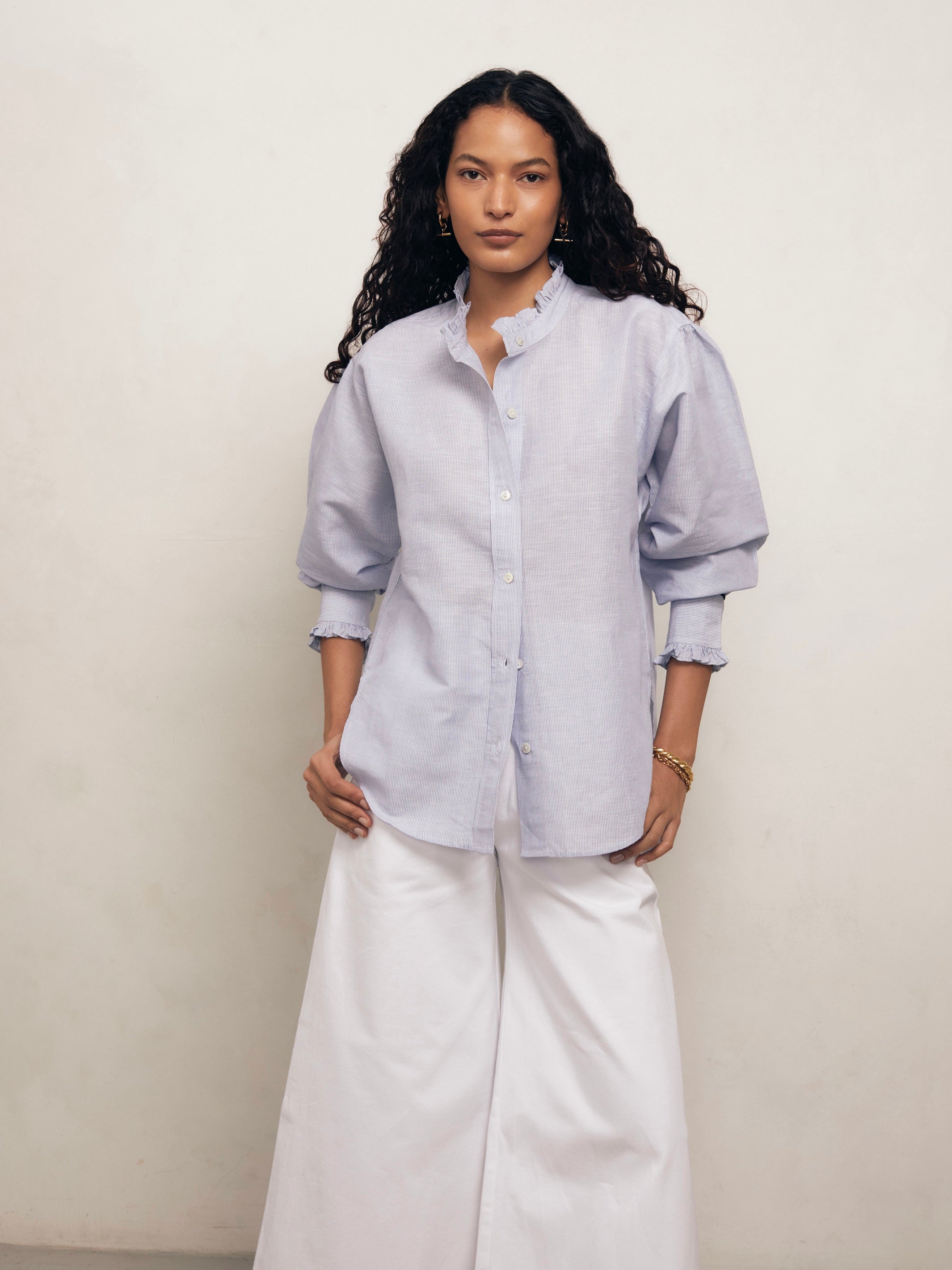 JO - Blue and White Pinstripe Linen Weave