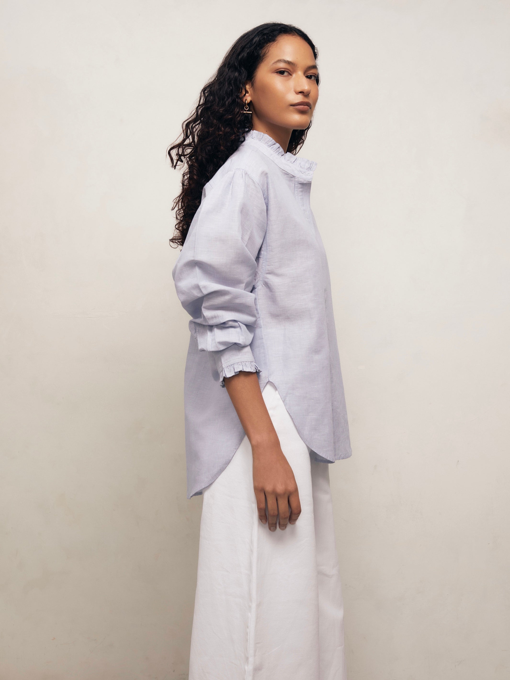 JO - Blue and White Pinstripe Linen Weave