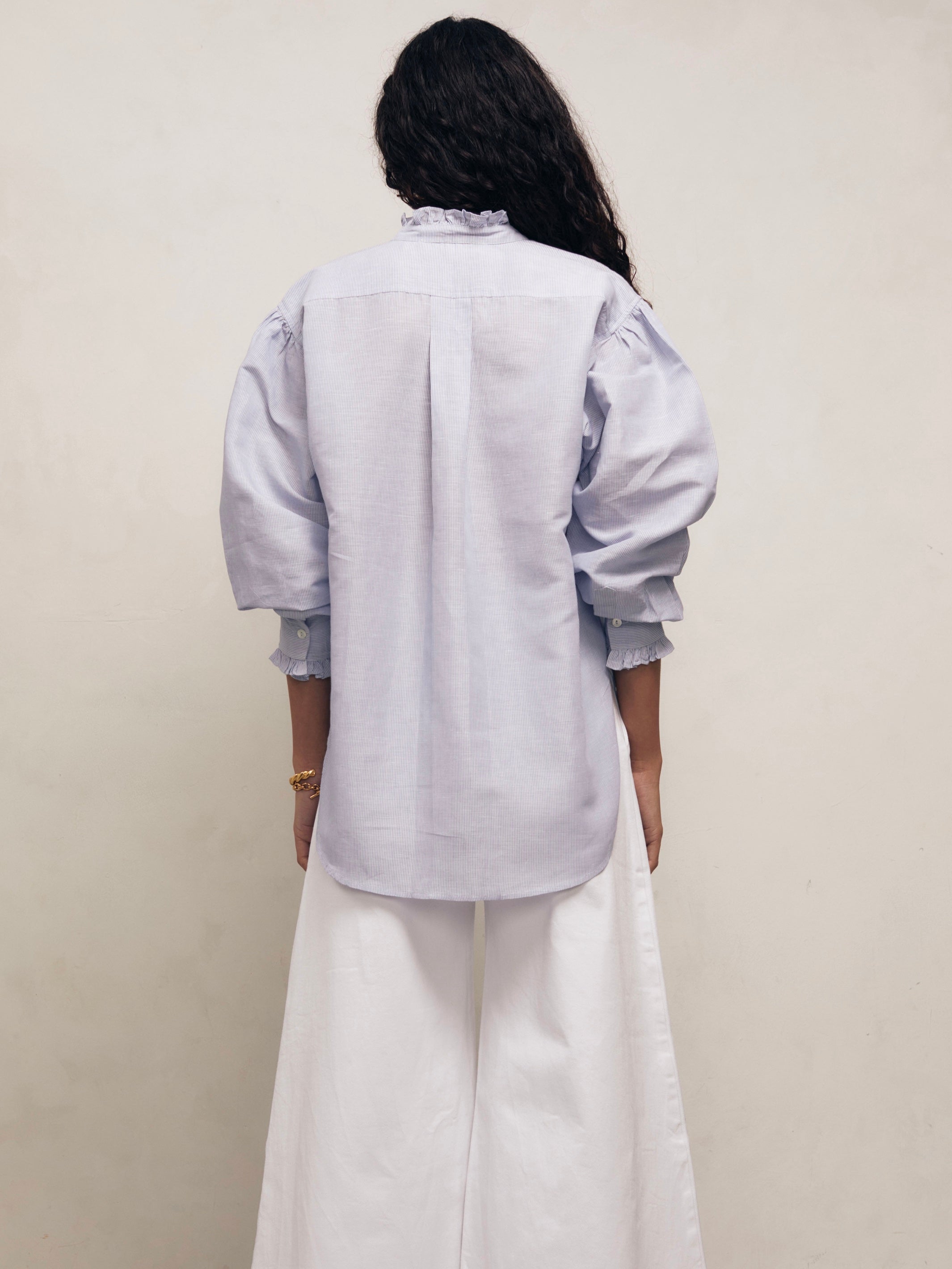 JO - Blue and White Pinstripe Linen Weave