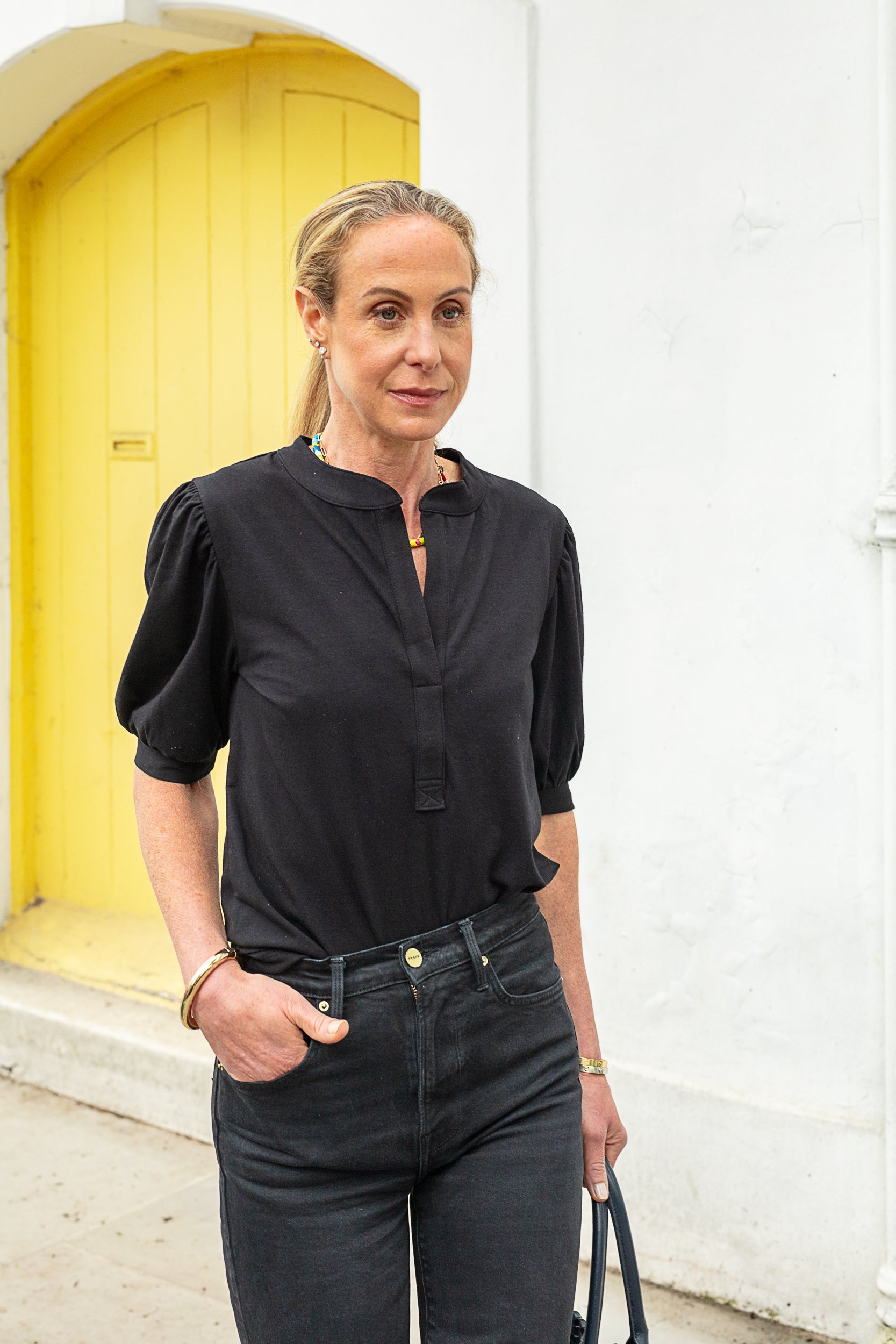 MOLLY-SPLIT NECK SHORT SLEEVE SLIM FIT T-SHIRT