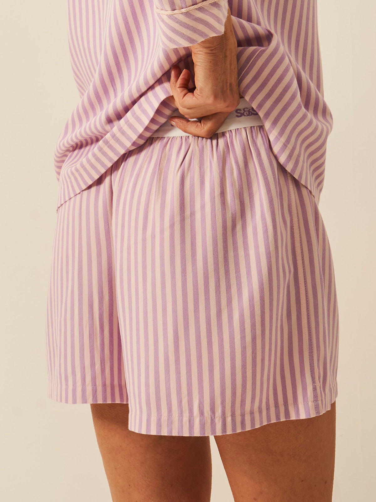 Soft Brushed Woven Pyjama Shorts - Lavender Haze Stripe
