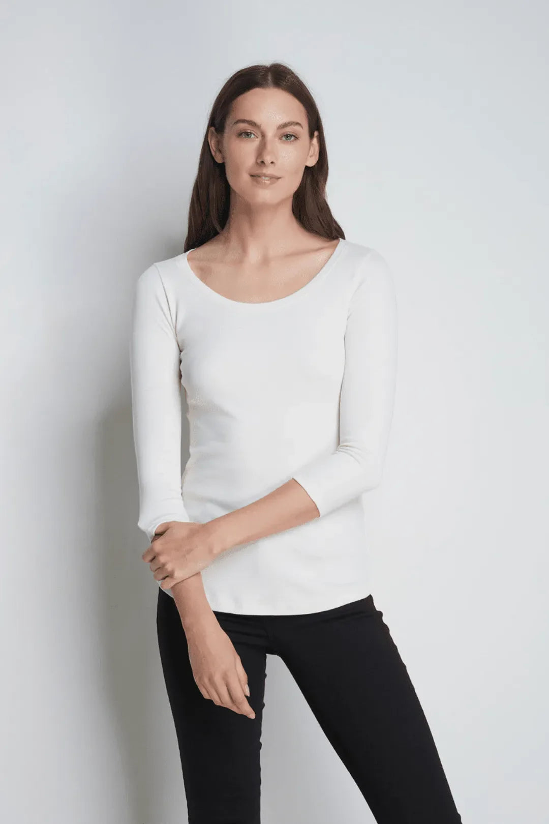 3/4 Sleeve Scoop Neck Cotton Modal Blend T-Shirt