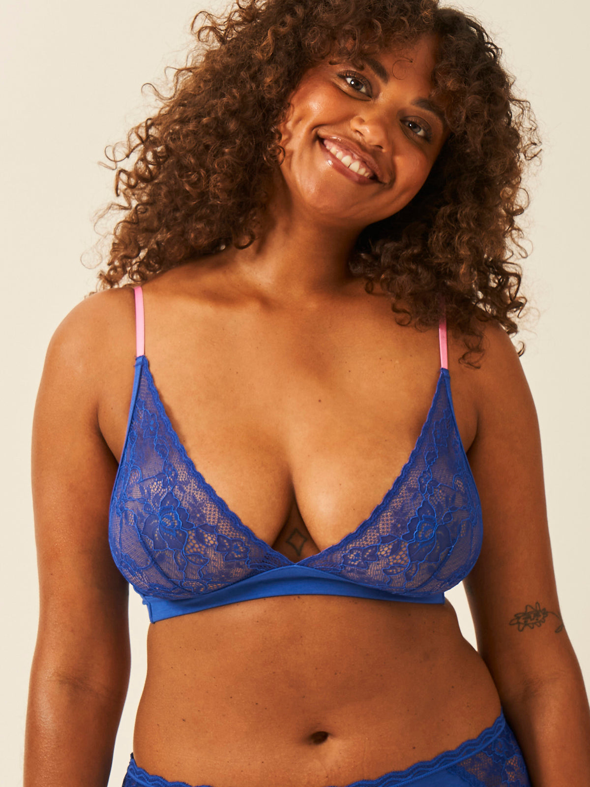 Eco Lace Triangle Bra - Azure Blue & Pink Cosmos
