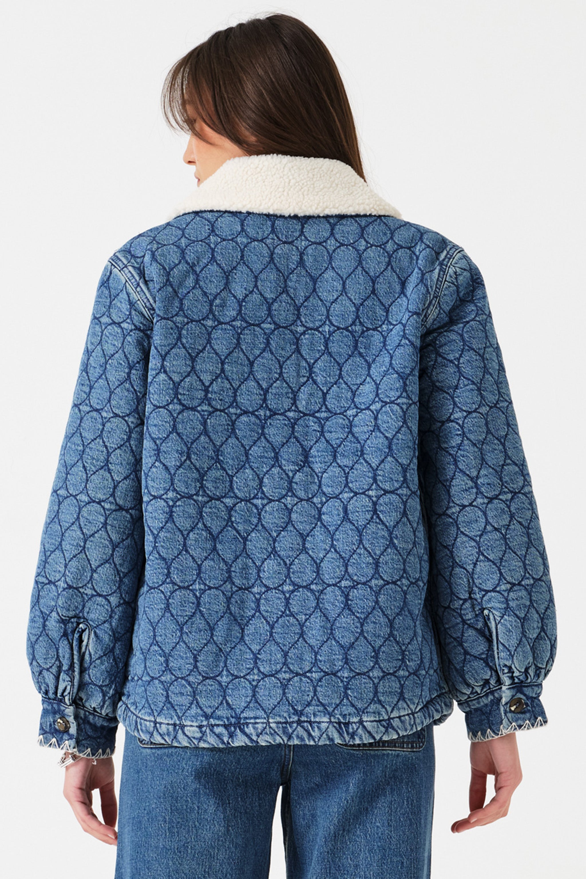 Frida Sherpa Collar Quilted Jacket in Pasadena