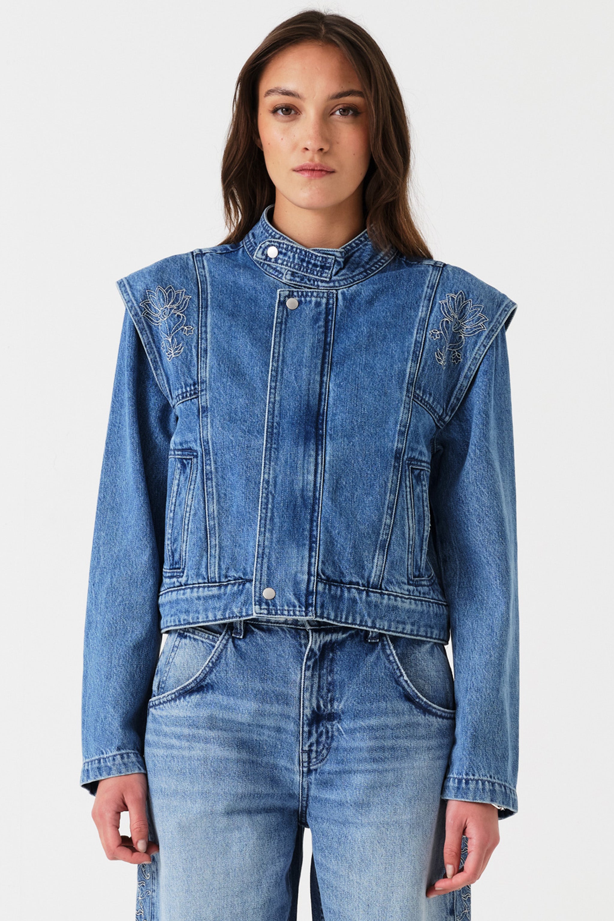 June Embroidered Denim Jacket in Malibu