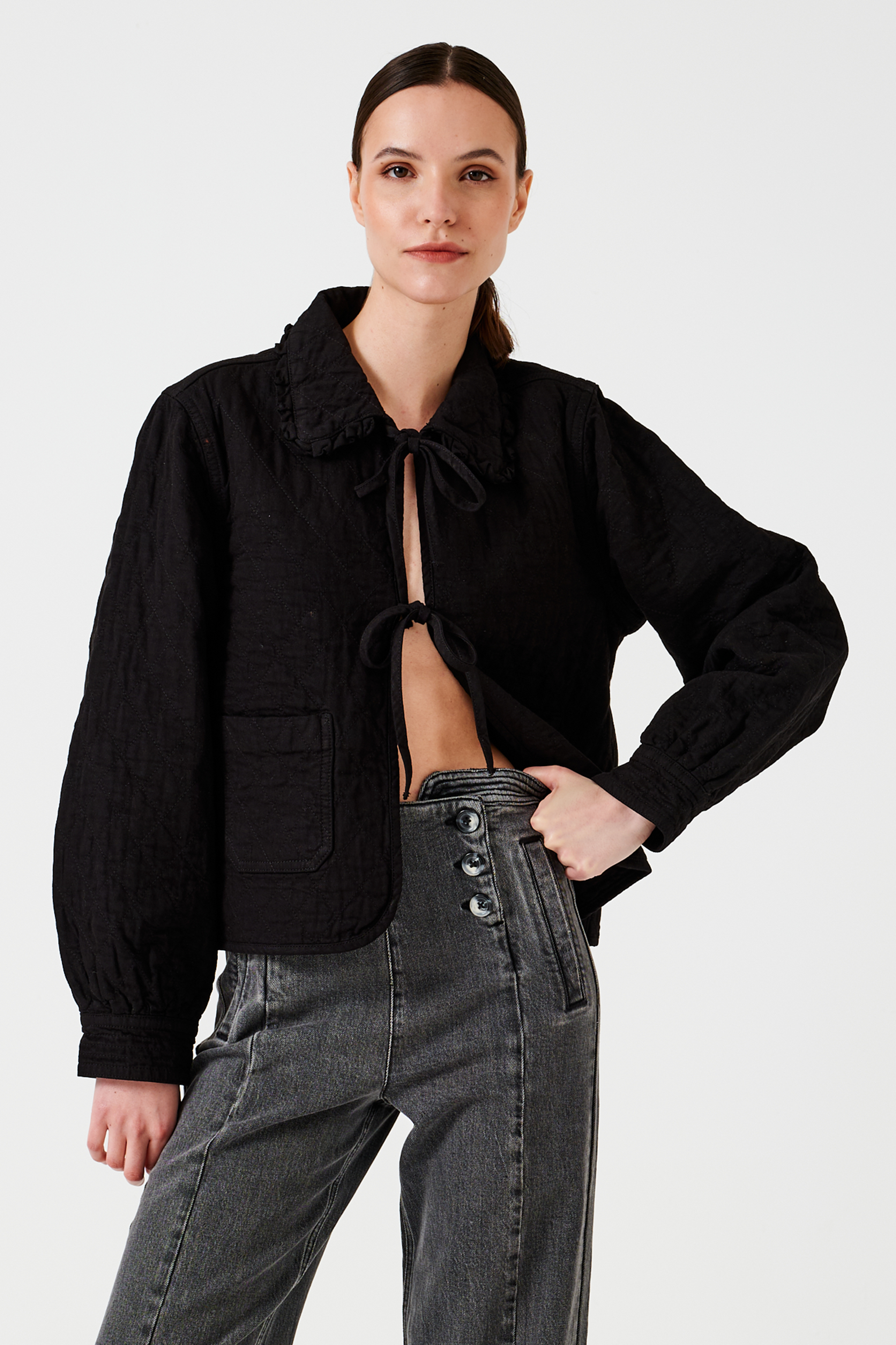Heidi Quilted Denim Jacket in Black