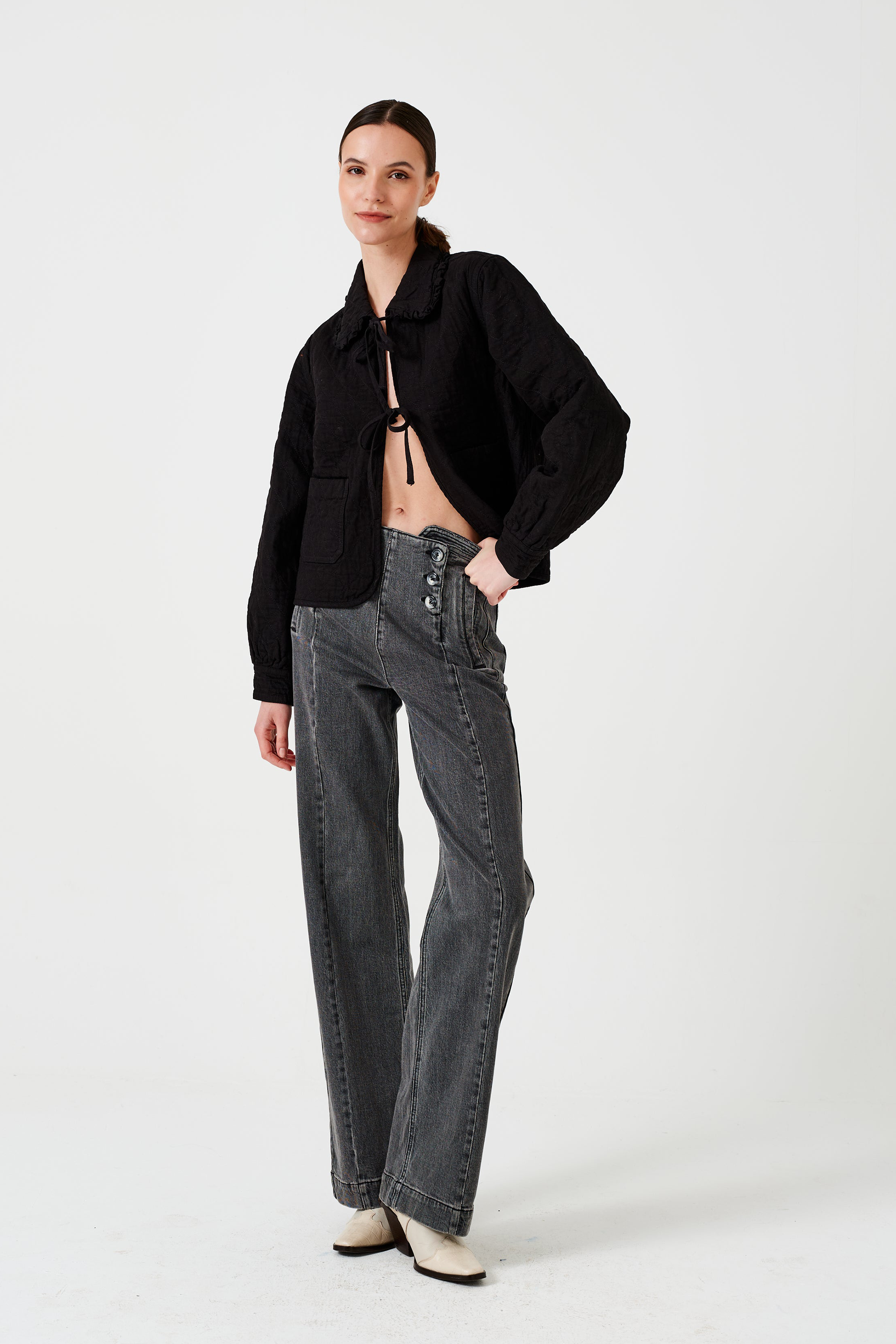 Heidi Quilted Denim Jacket in Black