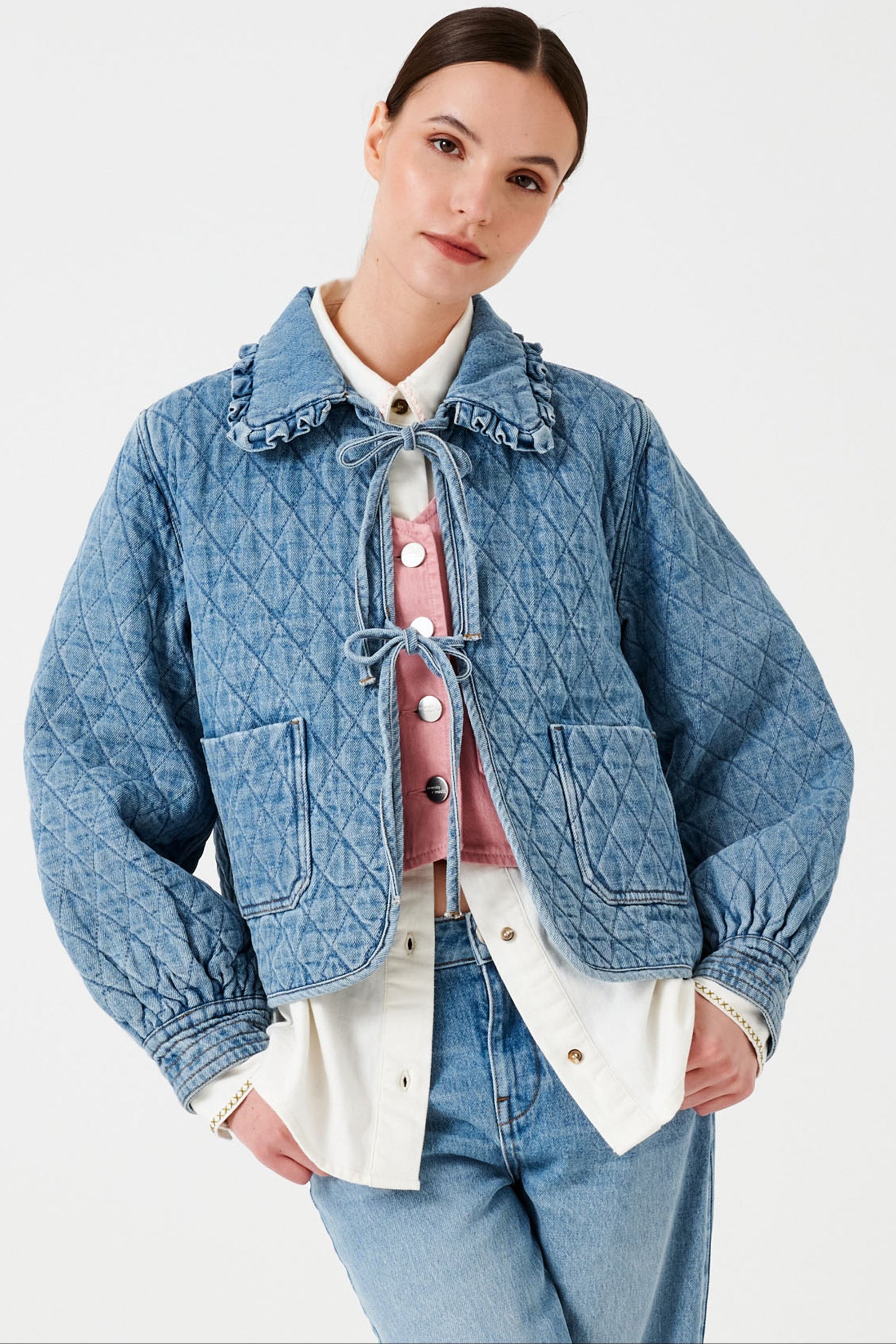 Heidi Quilted Denim Jacket in Rodeo