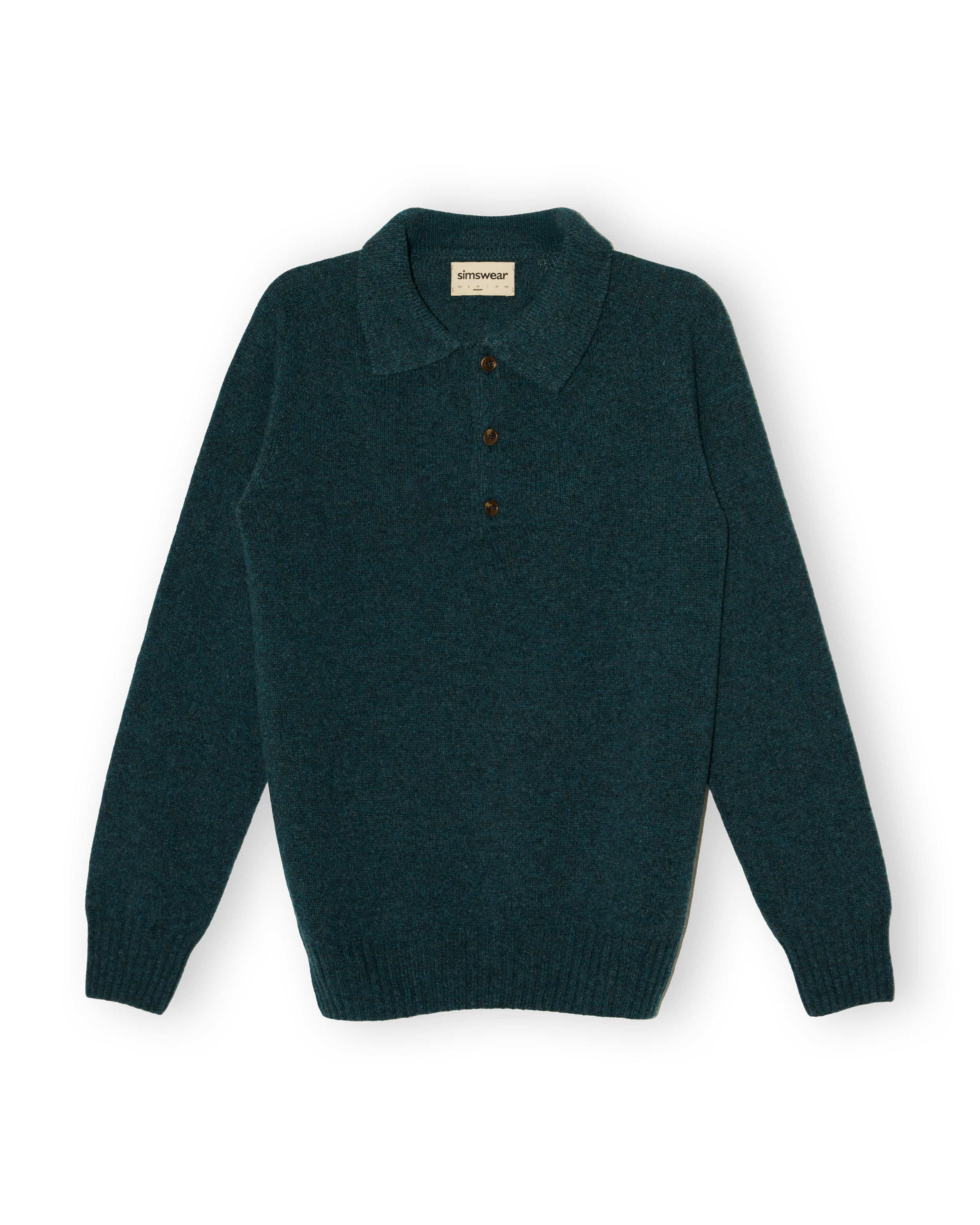 Merino Lambswool Rugby Jumper - Petrol Green (Knitted-to-Order)