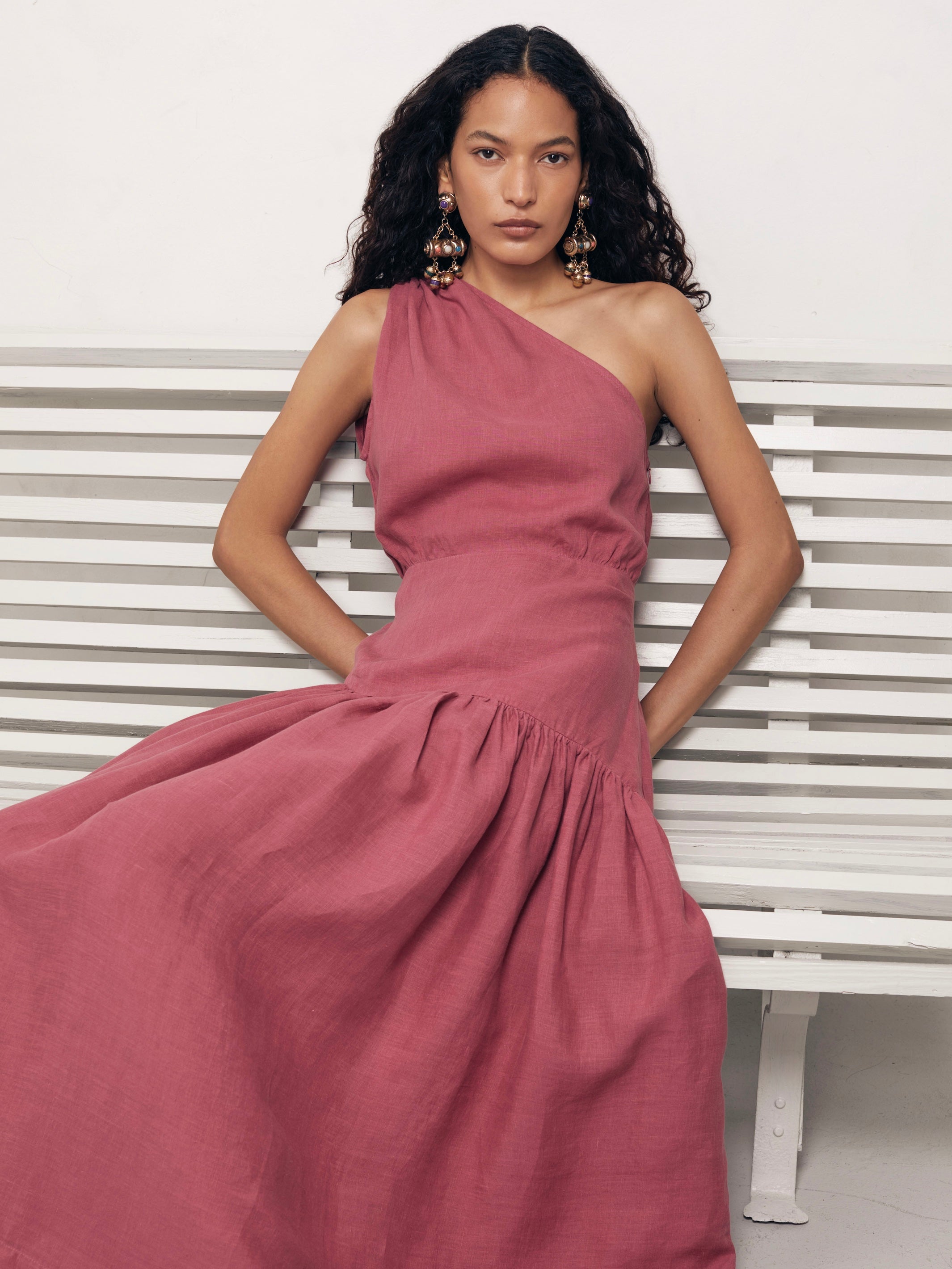 MARIAM - Raspberry Linen Dress
