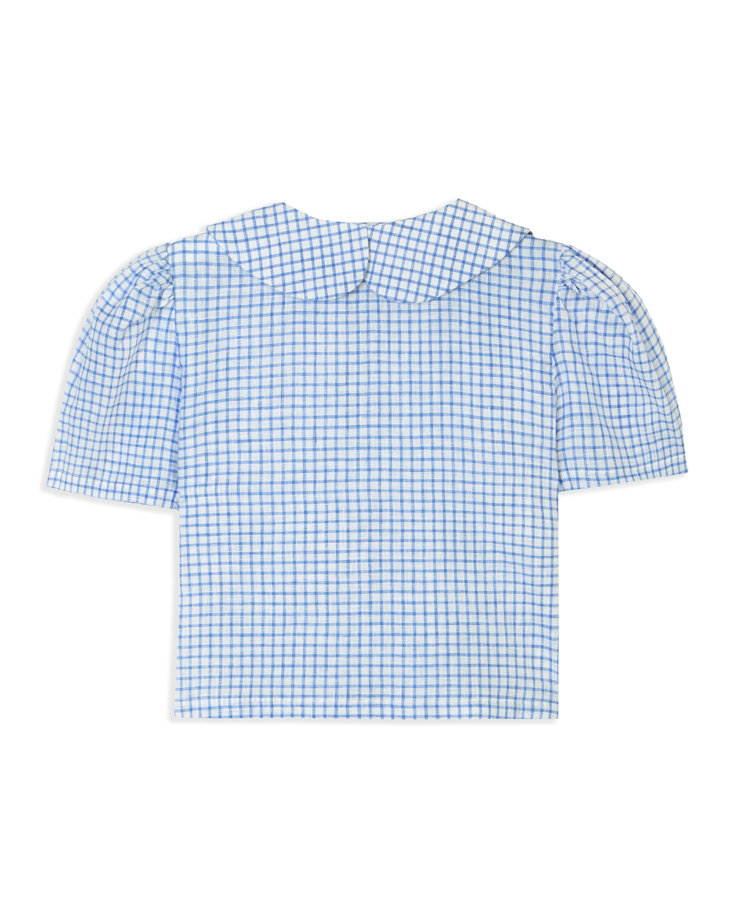 Frances Linen Cropped Blouse  - Royal Blue Gingham - On Pre-Order for End of September Delivery