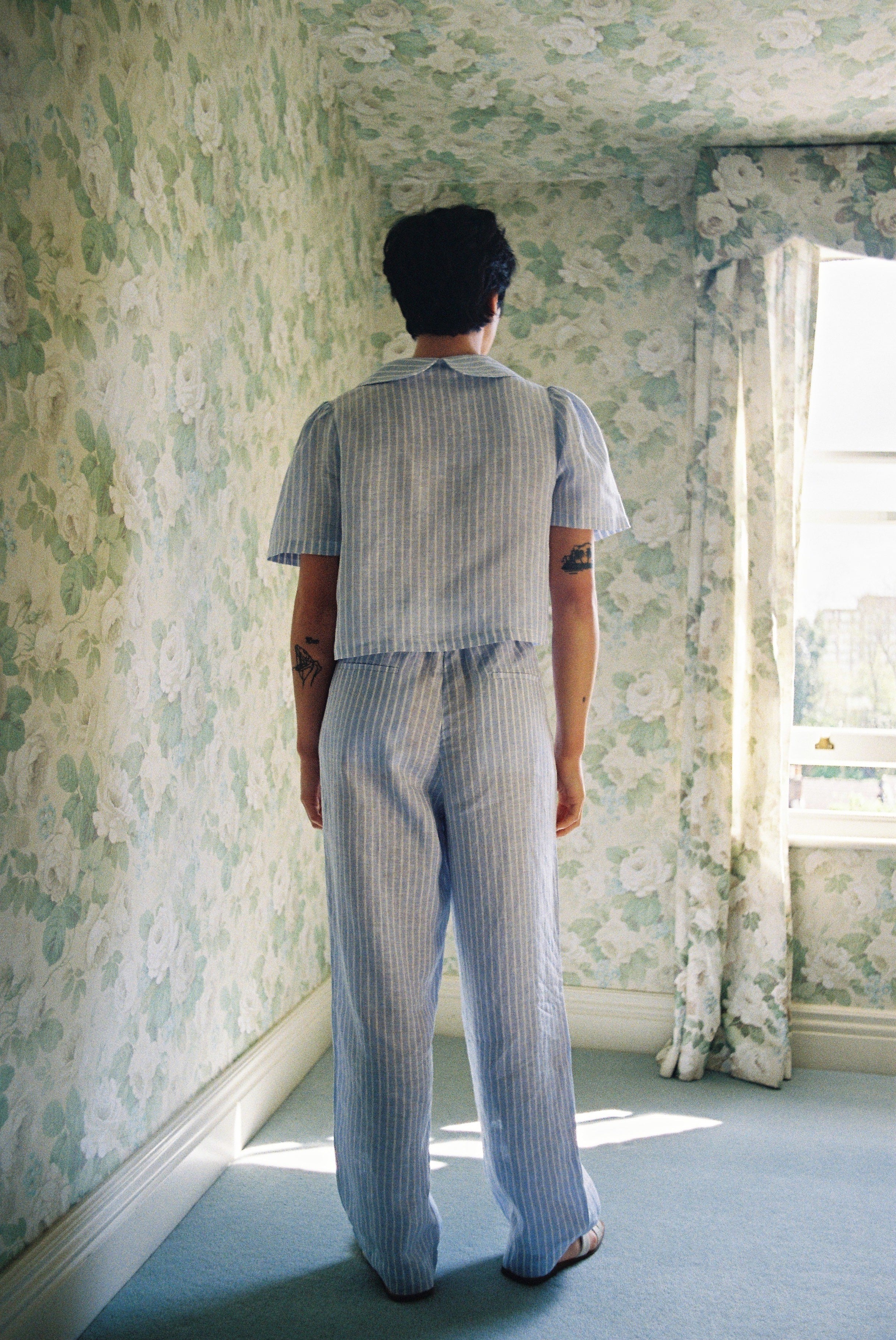 Maya Linen Trousers - Baby Blue Stripe