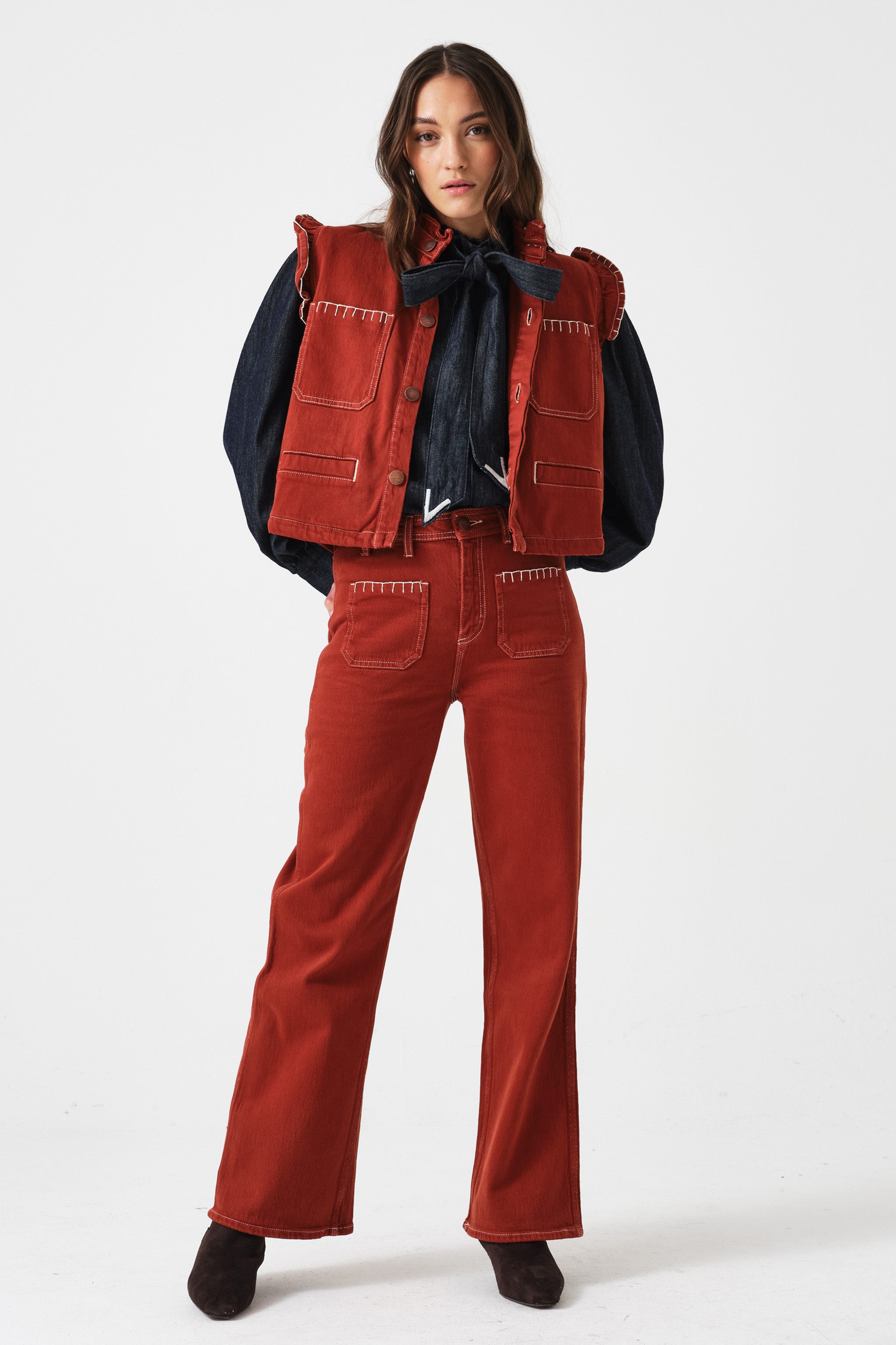 Pablo Denim Vest in Dark Rust