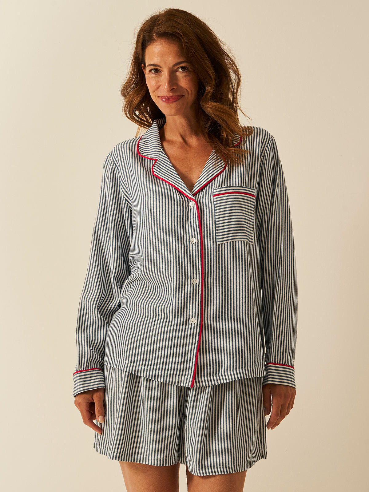 Soft Brushed Woven Pyjama Shorts - Midnight Stripe