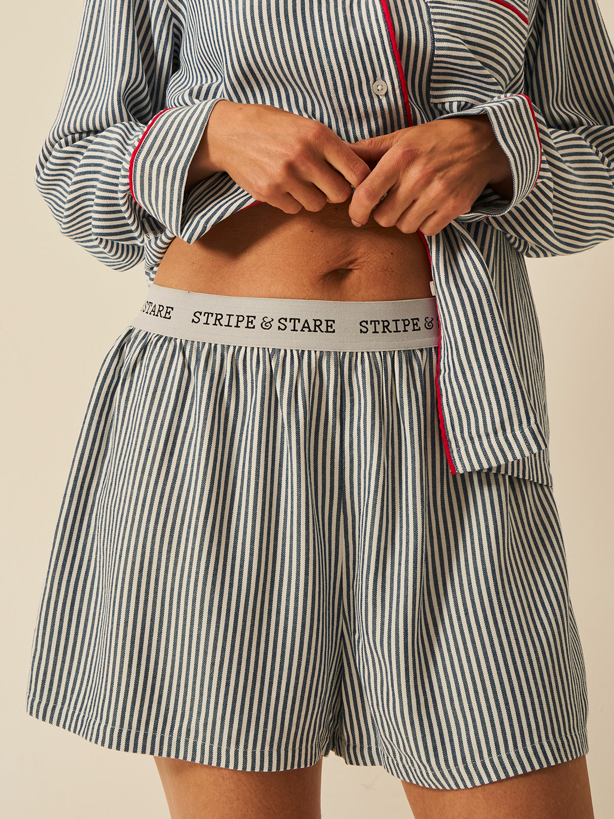 Soft Brushed Woven Pyjama Shorts - Midnight Stripe