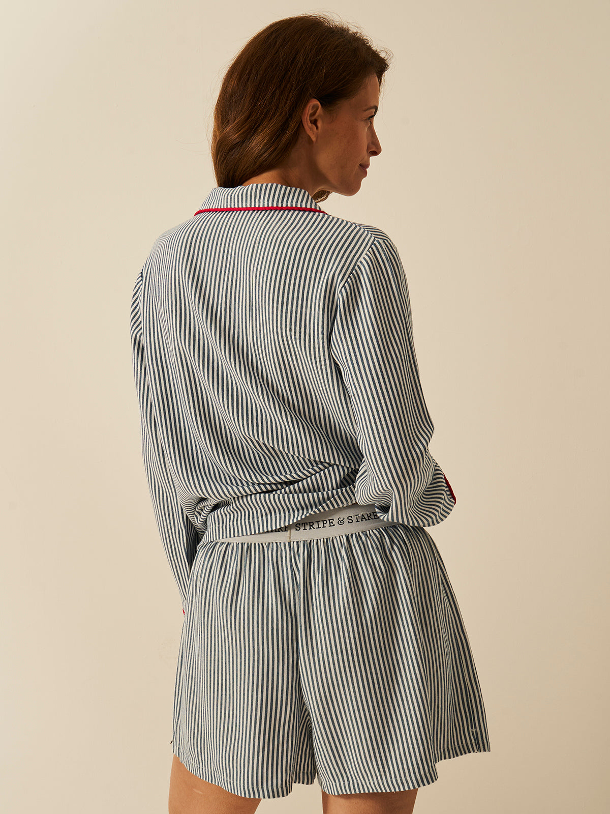 Soft Brushed Woven Pyjama Shorts - Midnight Stripe