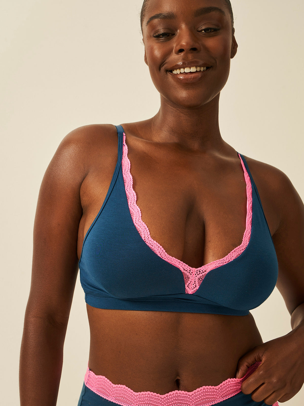 Lace Plunge Bra - Midnight Neon Pink