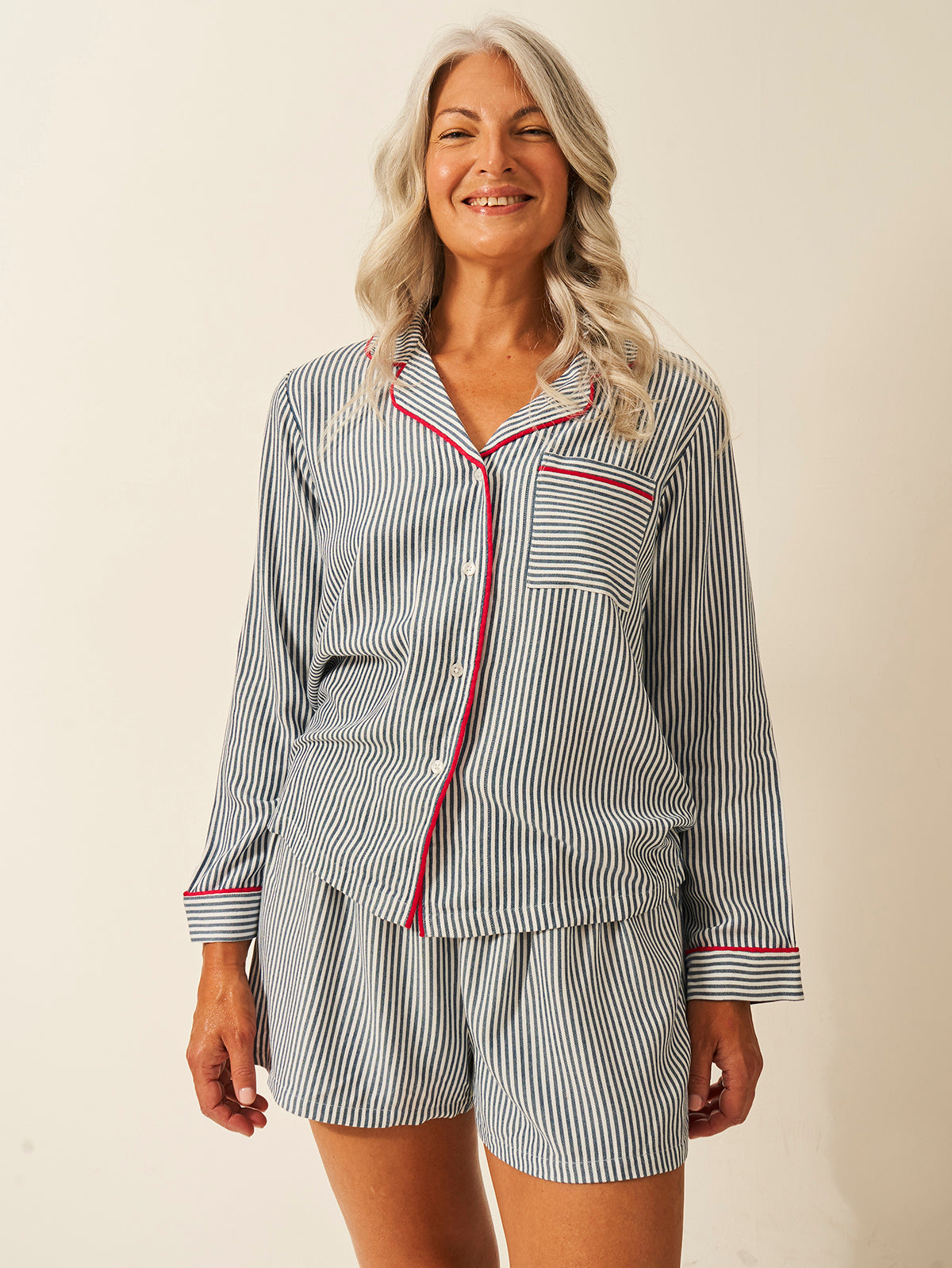 Soft Brushed Woven Pyjama Shorts - Midnight Stripe