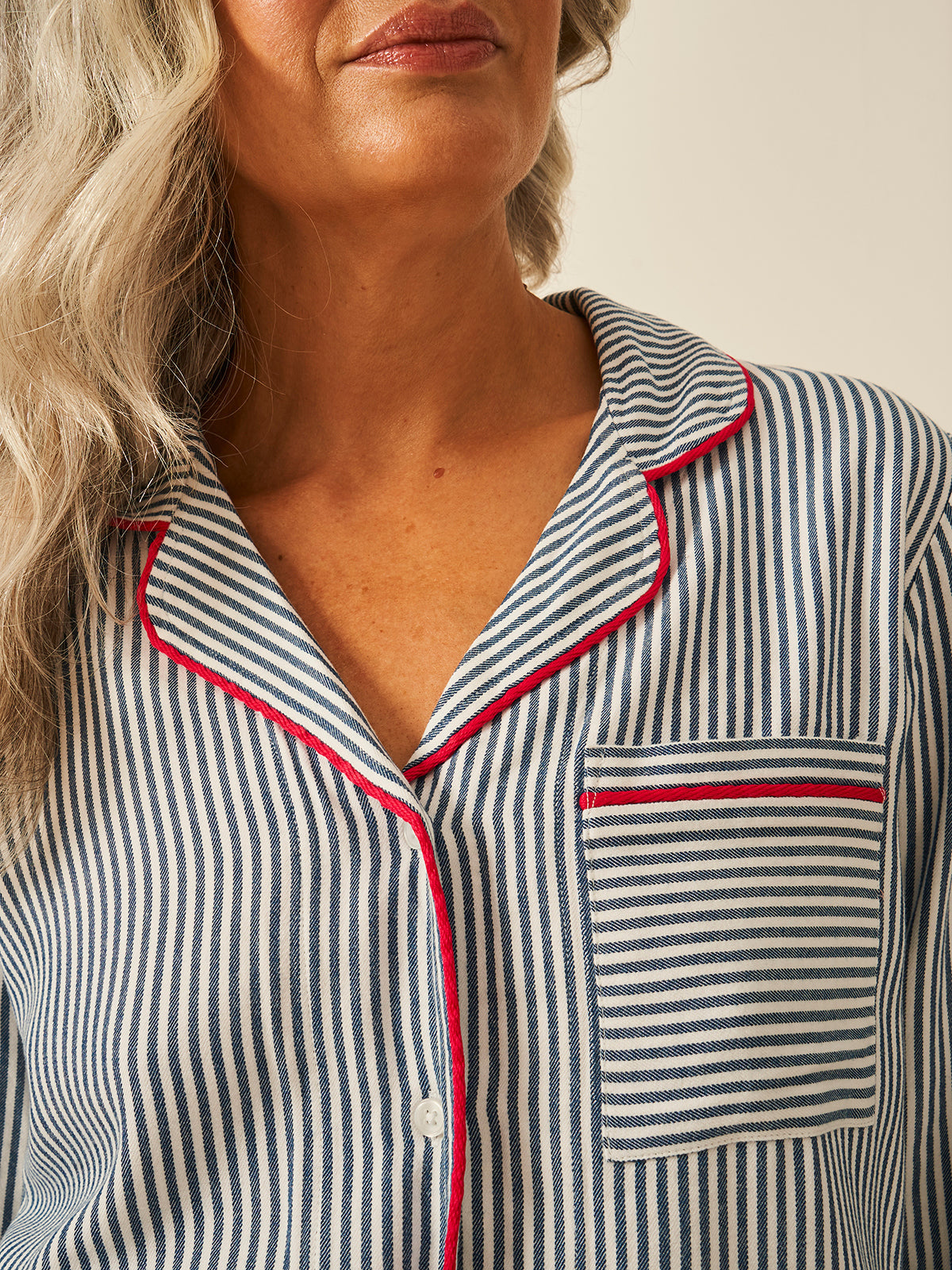 Soft Brushed Woven Pyjama Top - Midnight Stripe