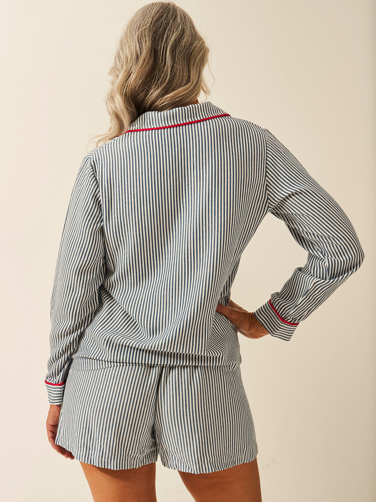 Soft Brushed Woven Pyjama Top - Midnight Stripe