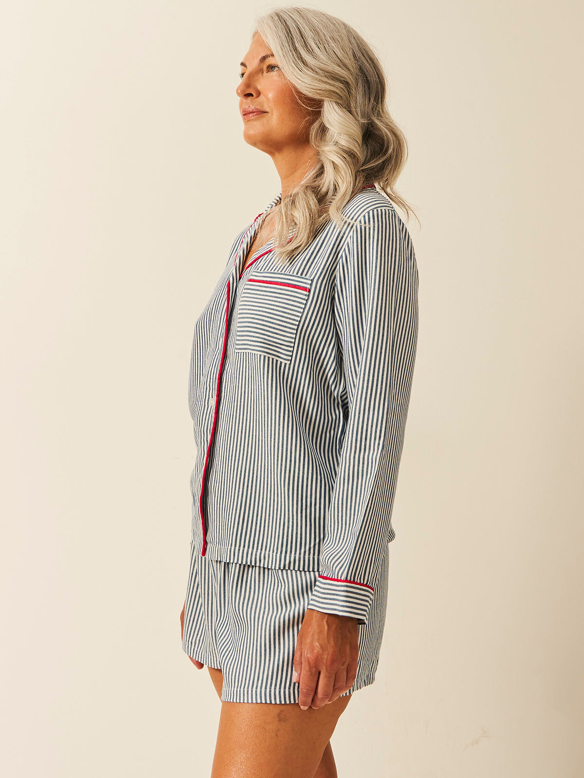 Soft Brushed Woven Pyjama Top - Midnight Stripe