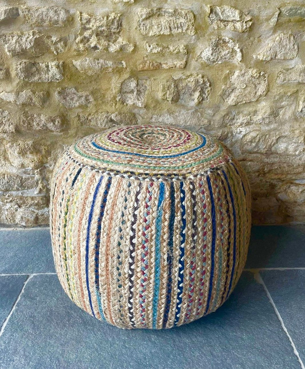 Multi Jute Pouffe Small