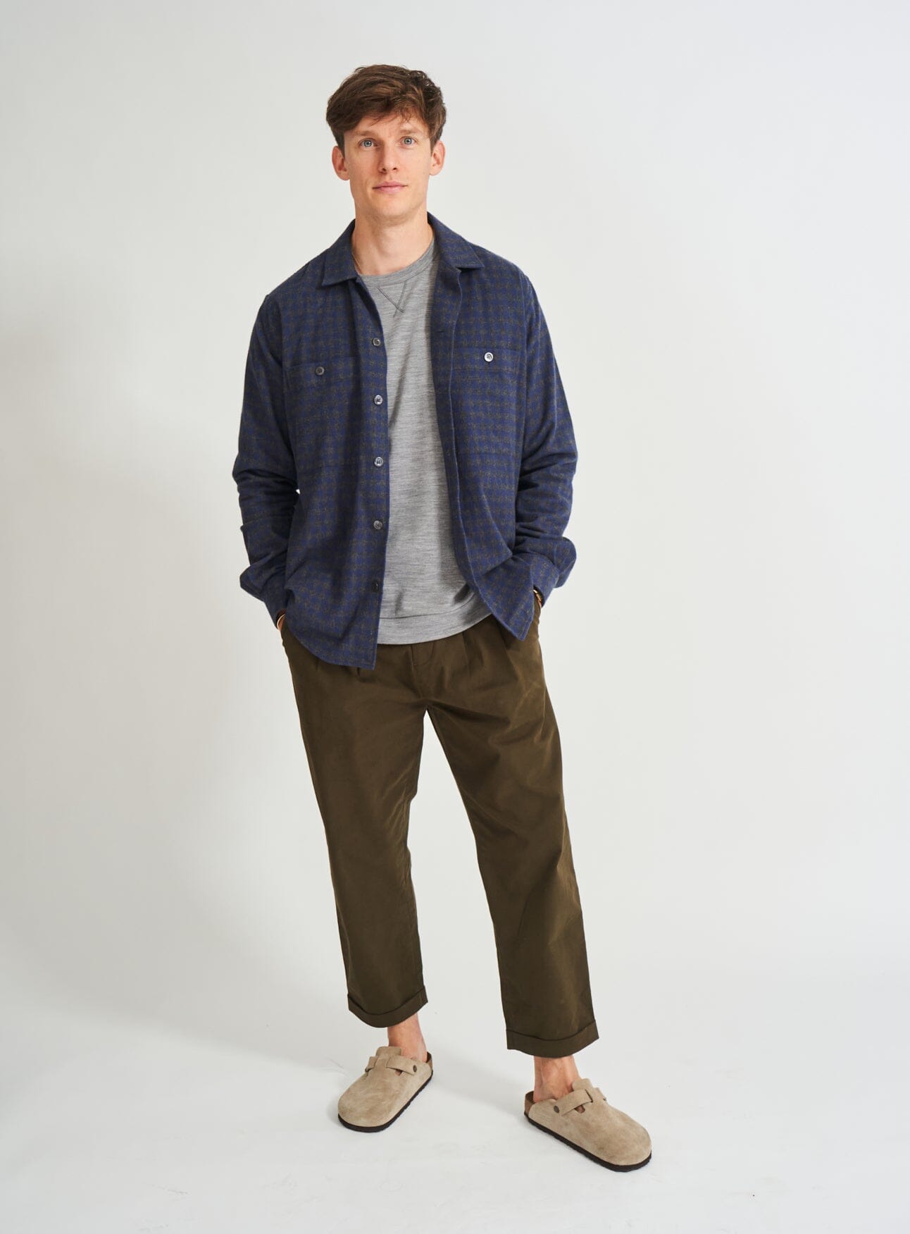 Recycled Italian Flannel Navy & Grey Check Double Pocket Shirt