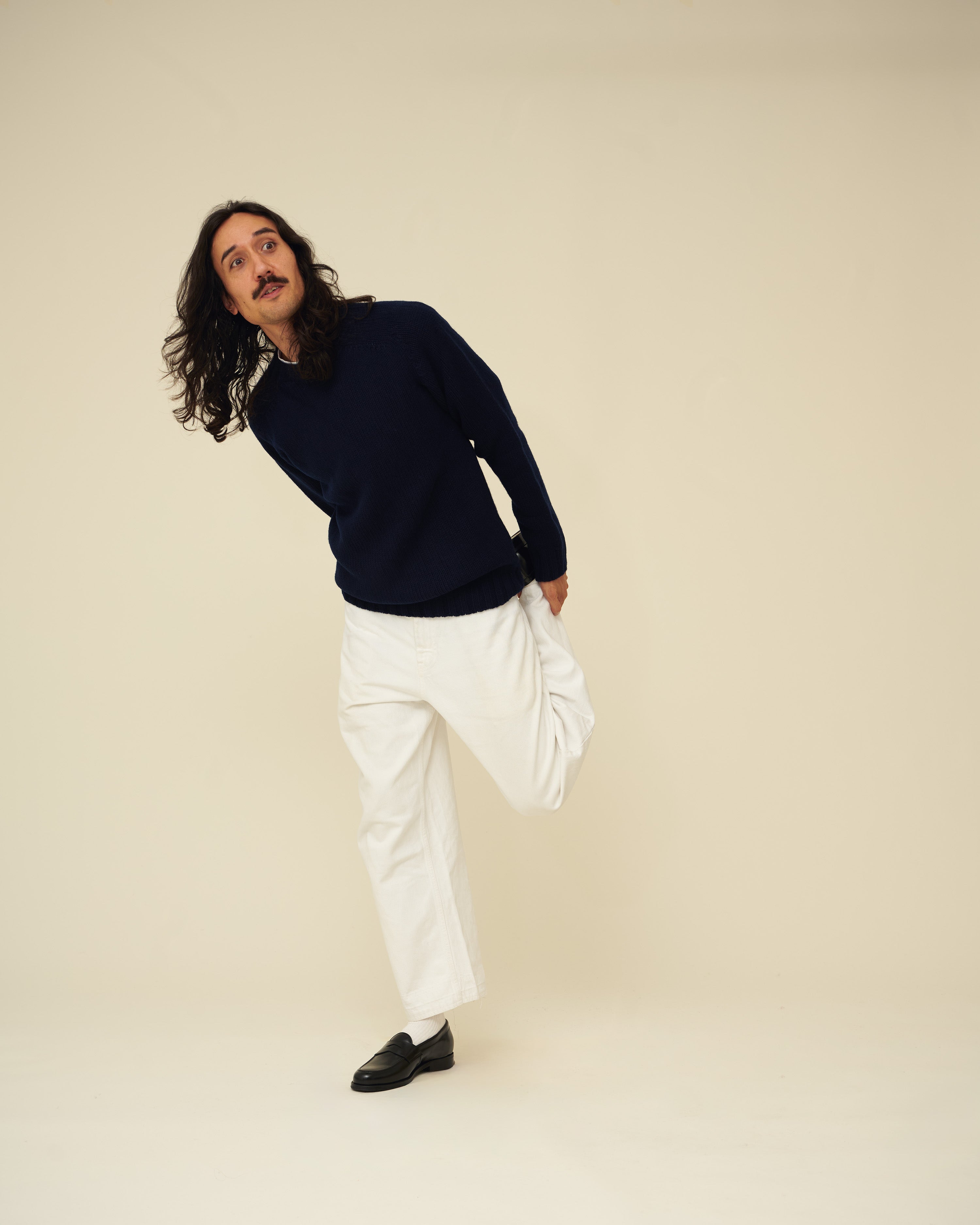 Chunky Merino Lambswool Jumper - Navy Blue