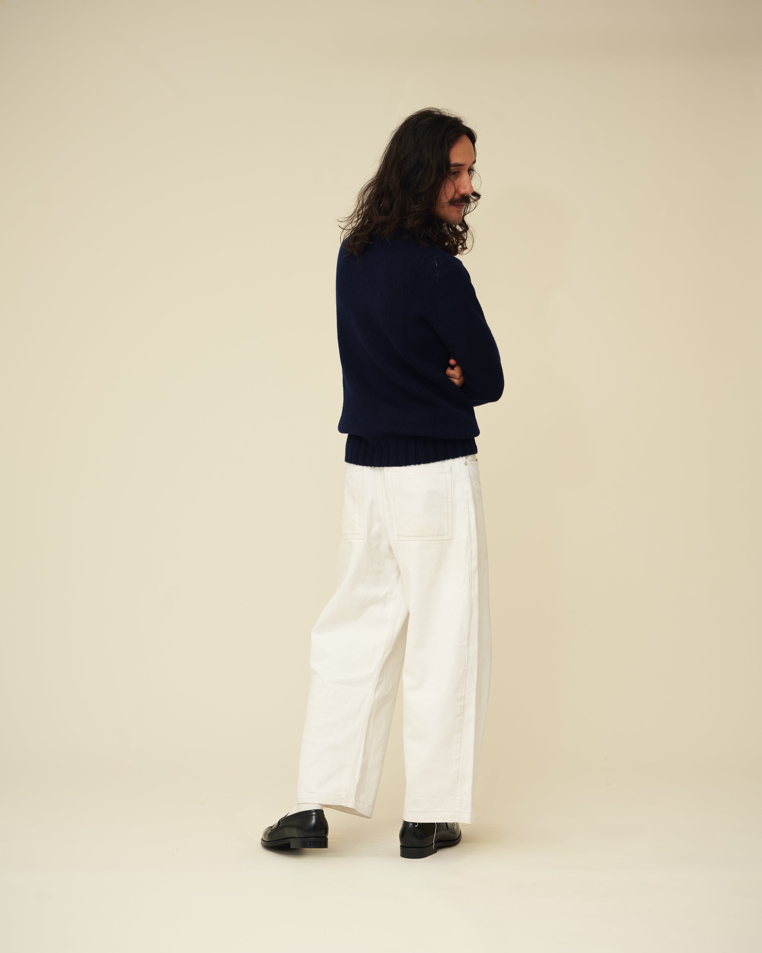 Chunky Merino Lambswool Roll Neck - Navy Blue