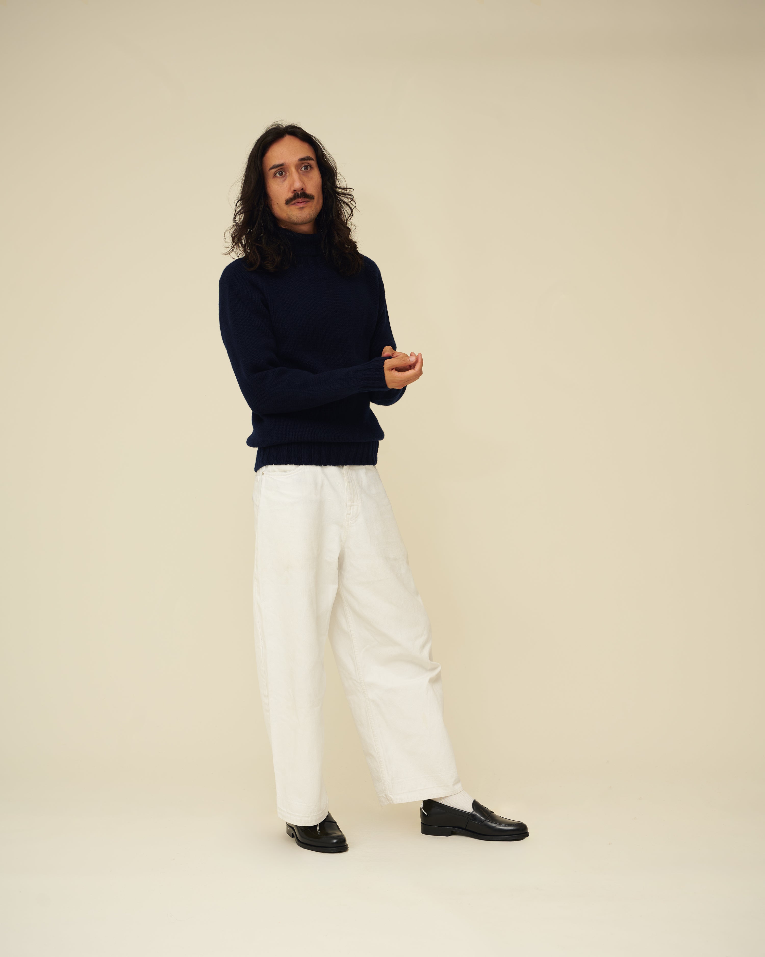 Chunky Merino Lambswool Roll Neck - Navy Blue (Knitted-to-Order)