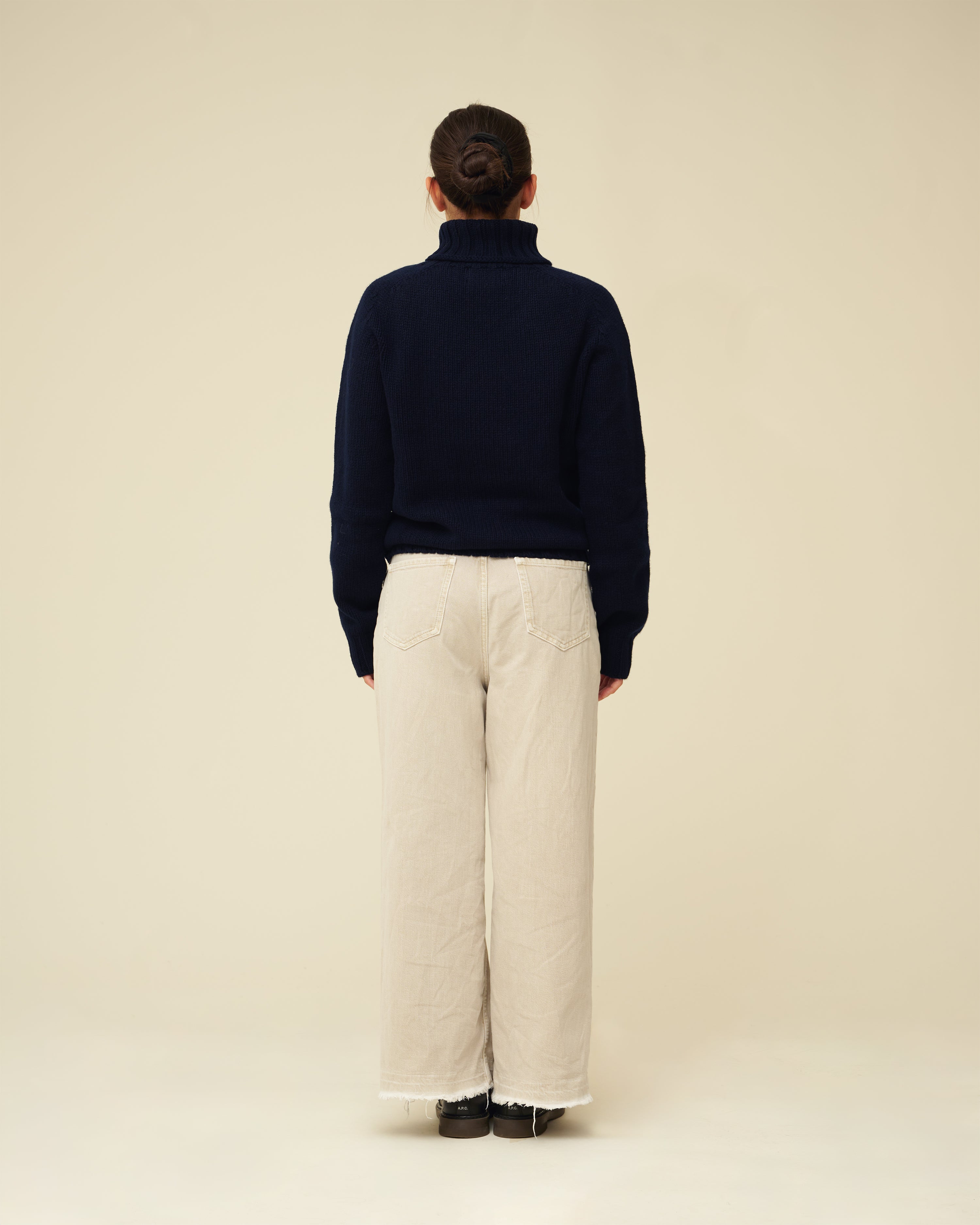 Chunky Merino Lambswool Roll Neck - Navy Blue
