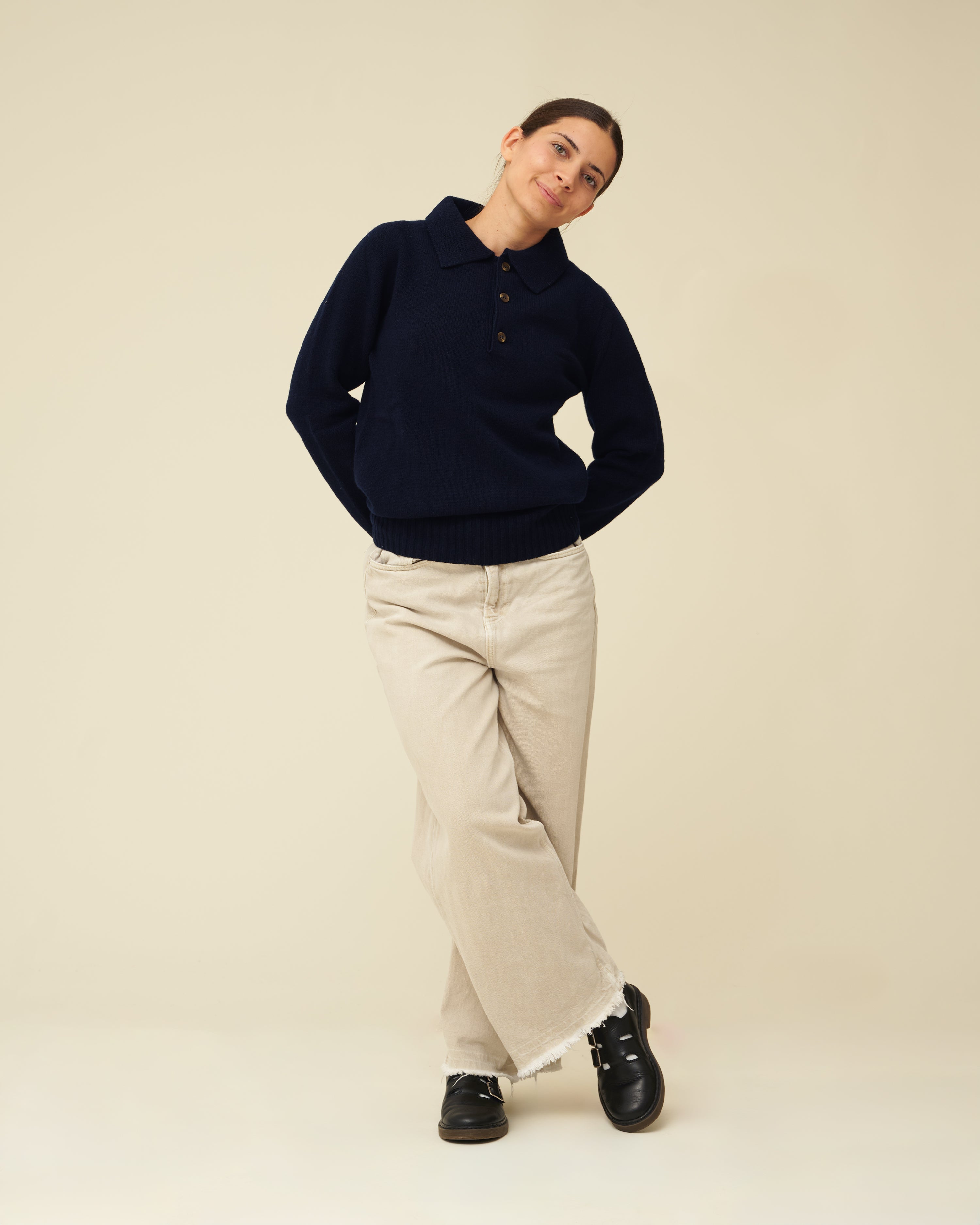 Merino Lambswool Rugby Jumper - Navy Blue (Knitted-to-Order)