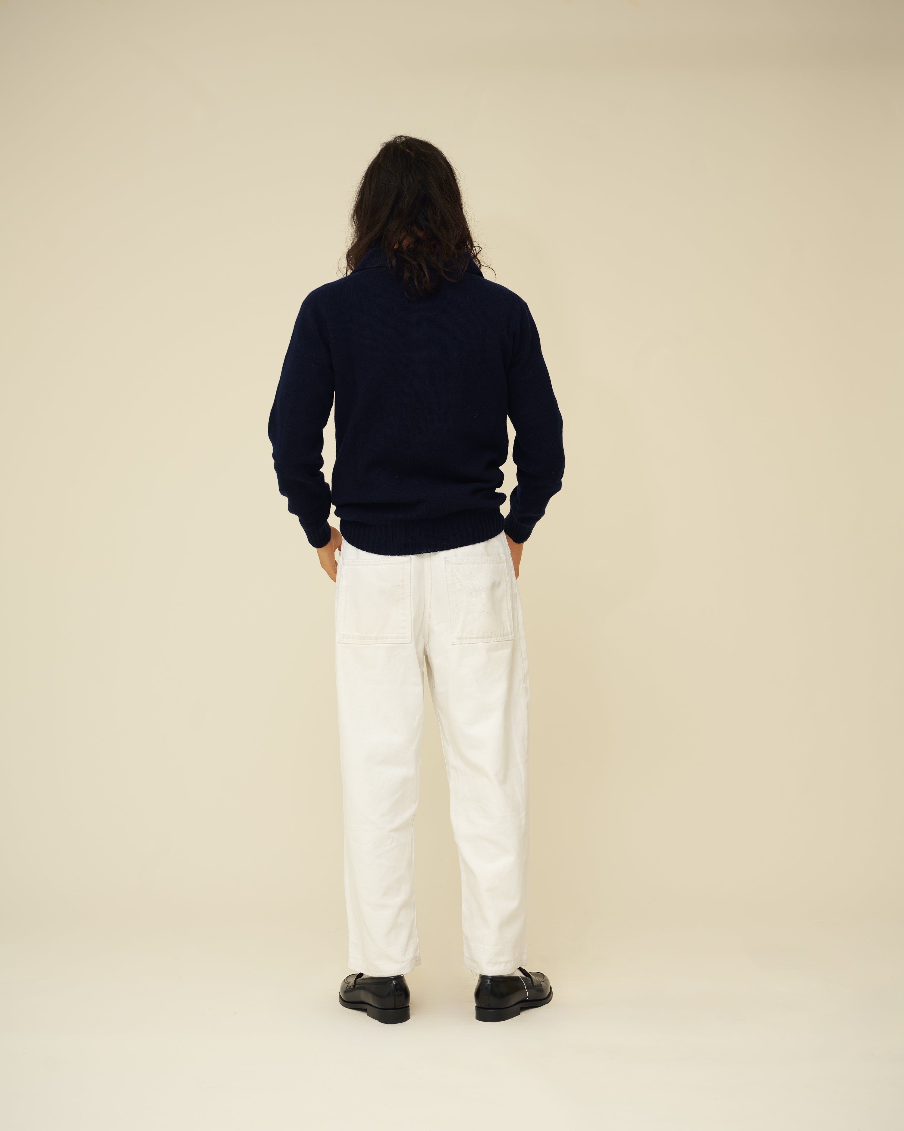 Merino Lambswool Rugby Jumper - Navy Blue (Knitted-to-Order)