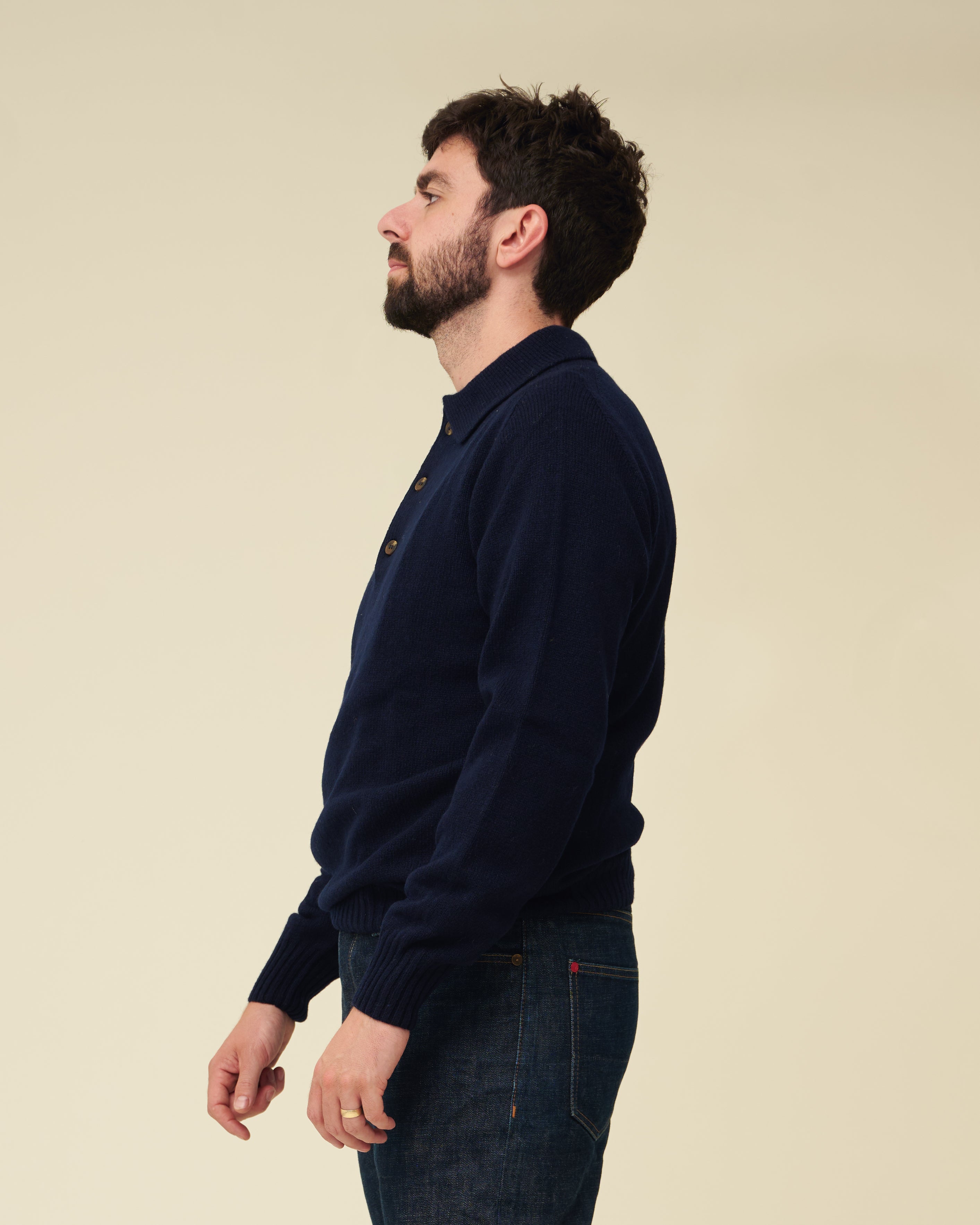 Merino Lambswool Rugby Jumper - Navy Blue (Knitted-to-Order)