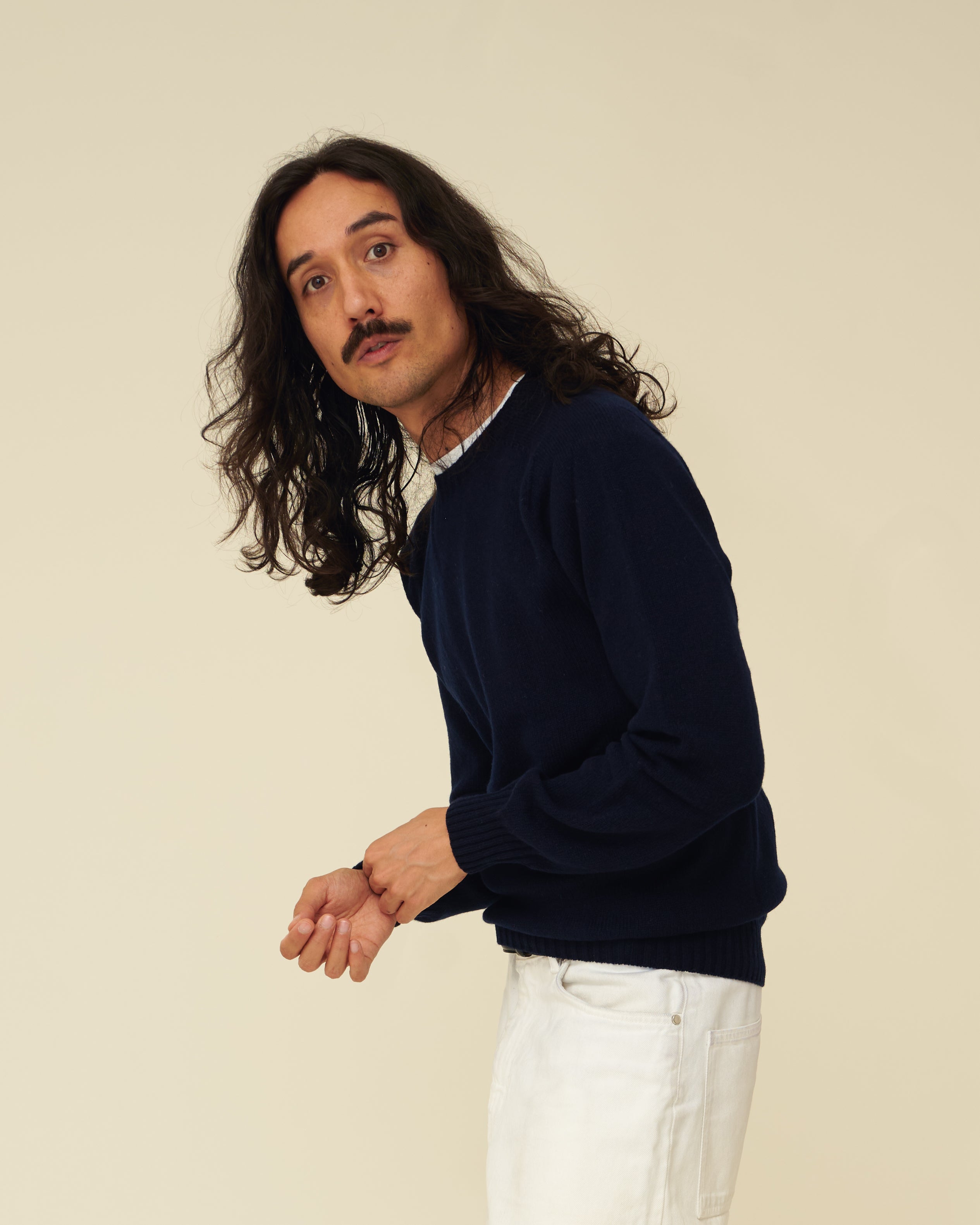 Merino Lambswool Jumper - Navy Blue