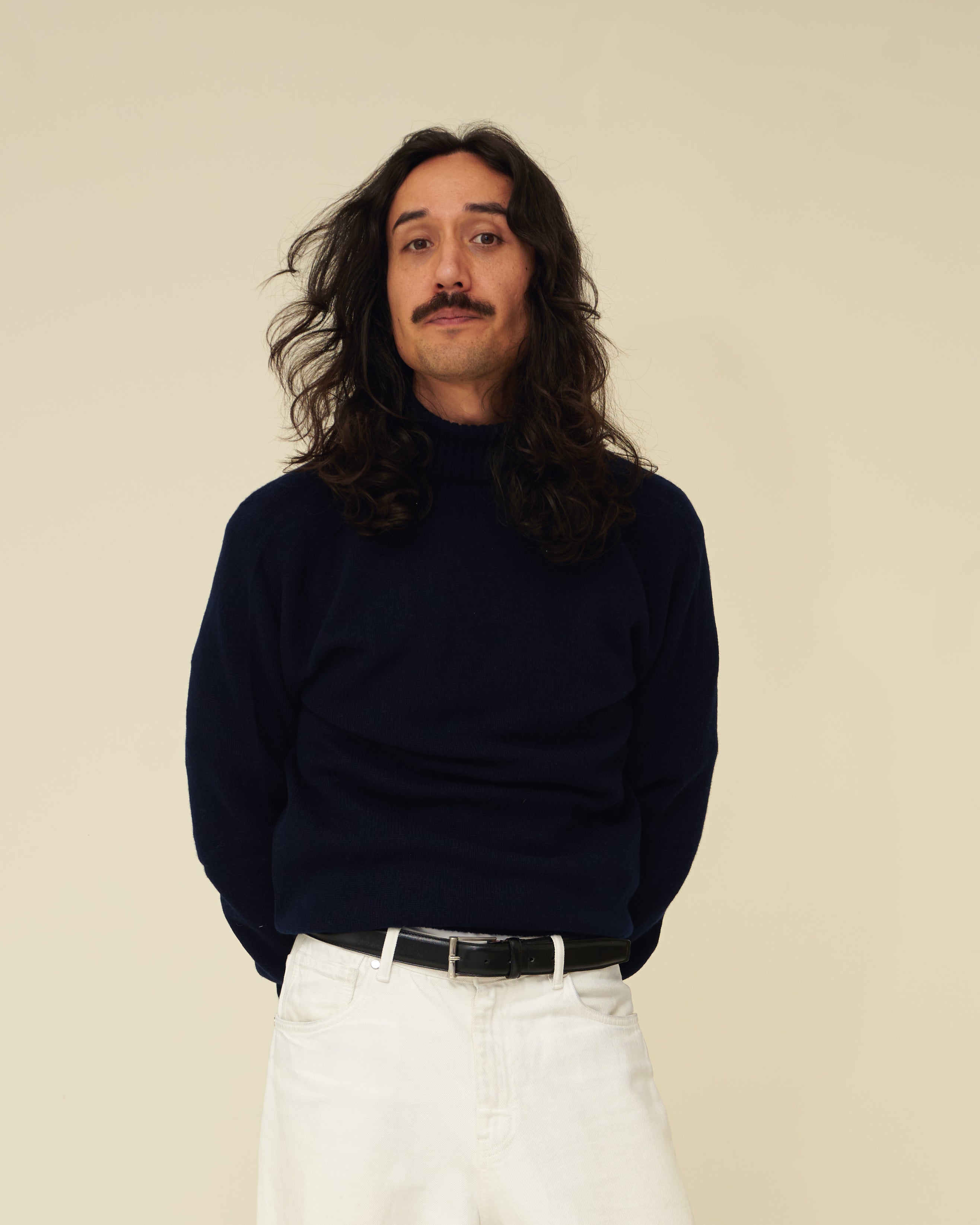 Merino Lambswool Roll Neck - Navy Blue (Knitted-to-Order)
