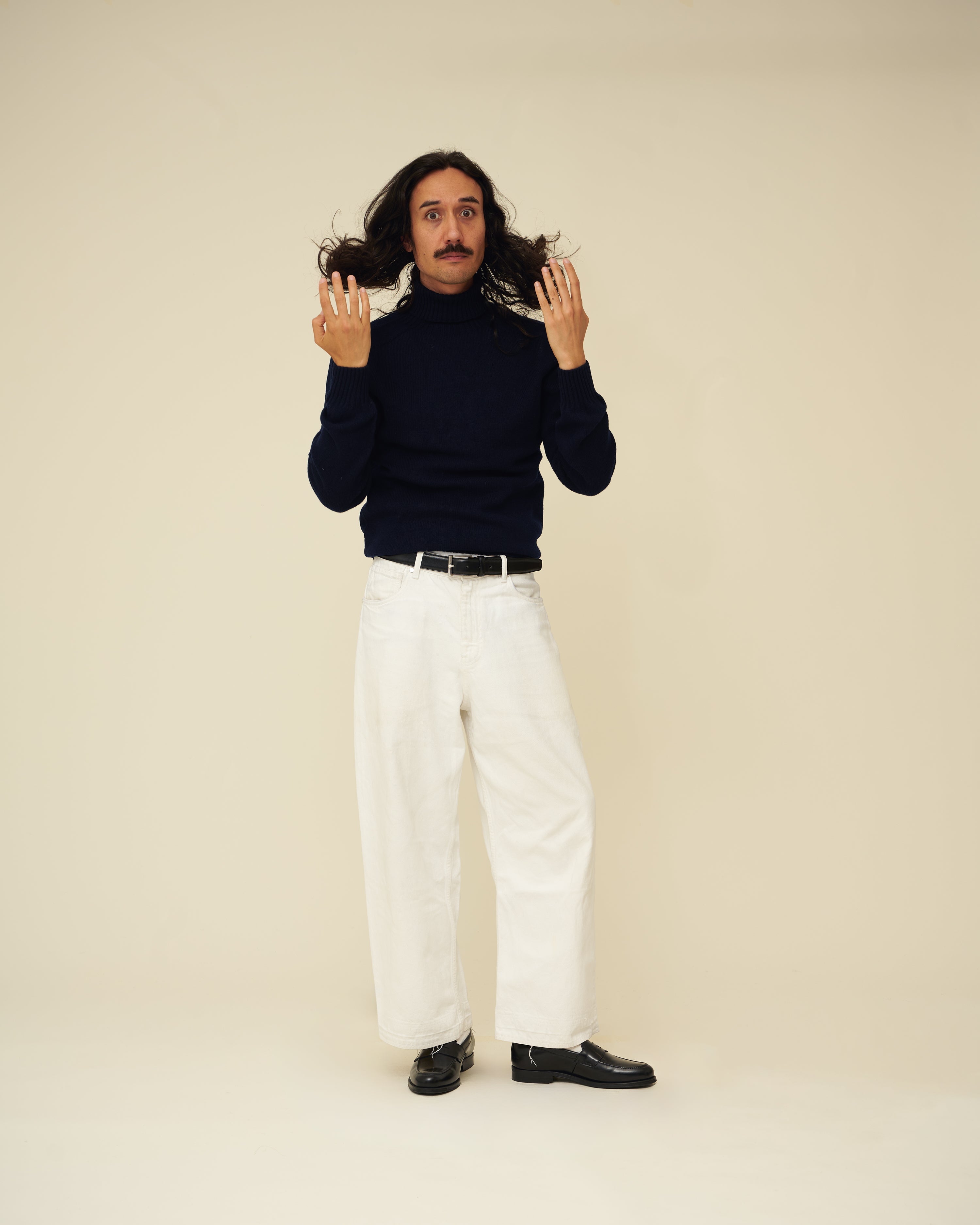 Merino Lambswool Roll Neck - Navy Blue (Knitted-to-Order)