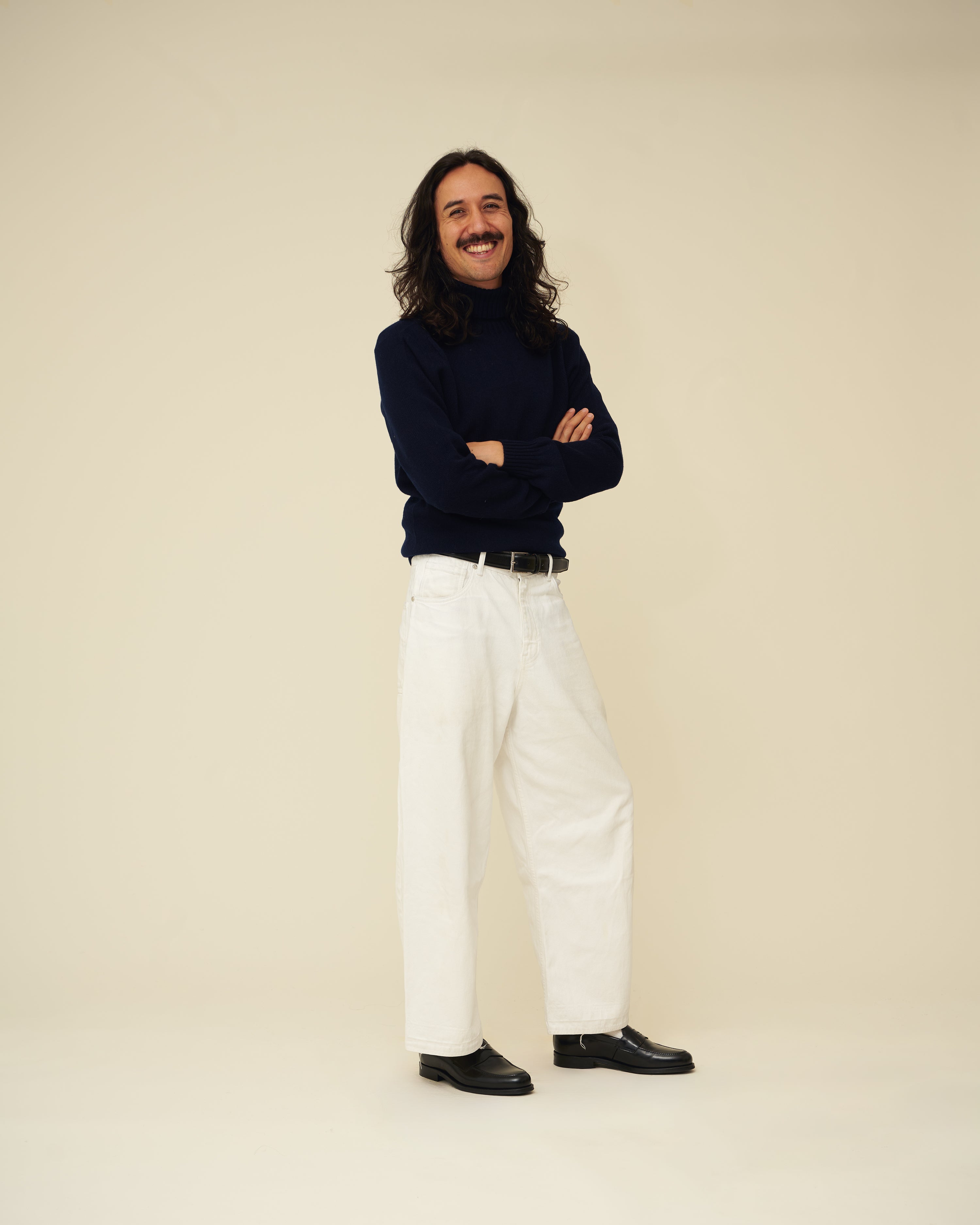 Merino Lambswool Roll Neck - Navy Blue