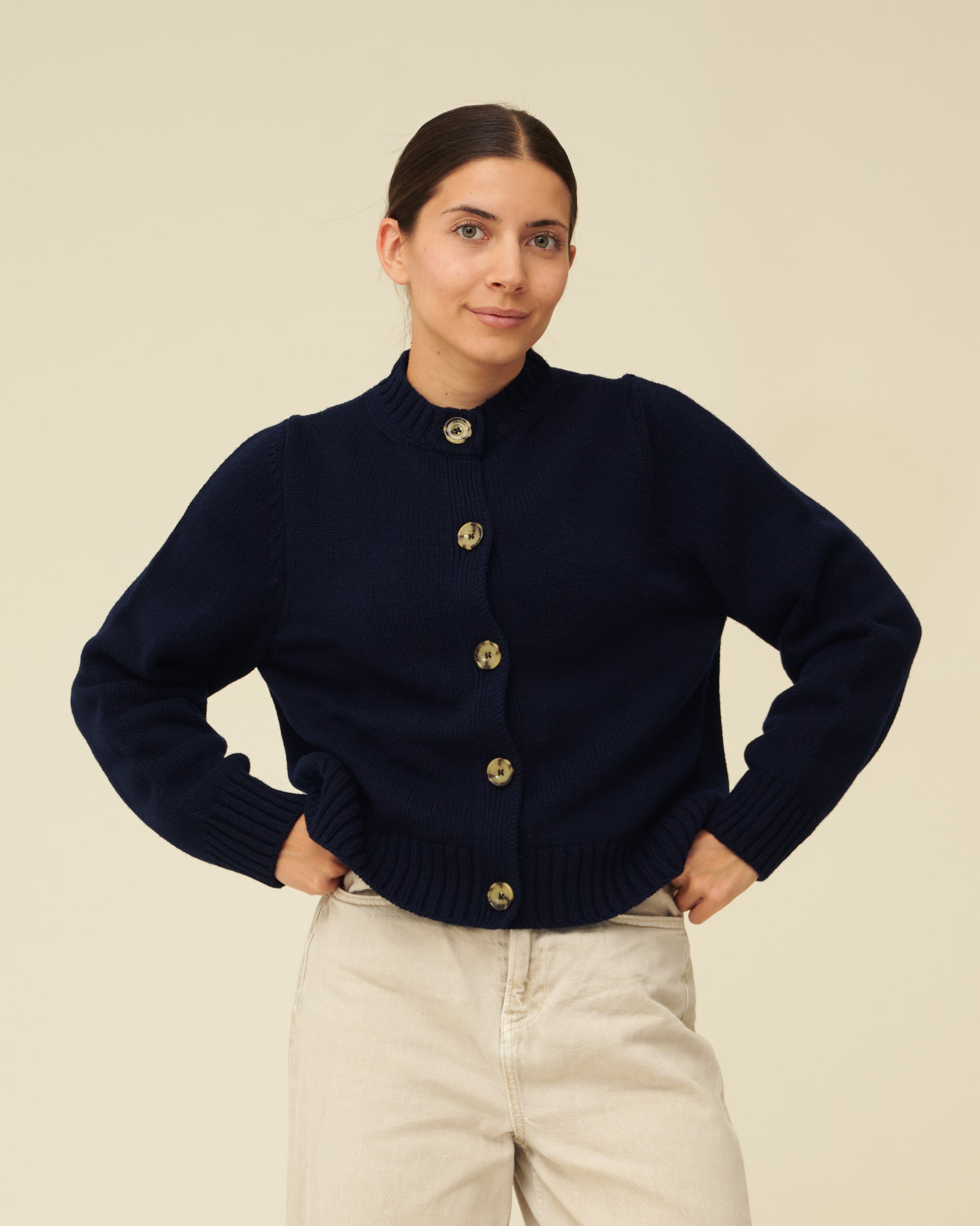 Merino Lambswool Cardigan - Navy Blue